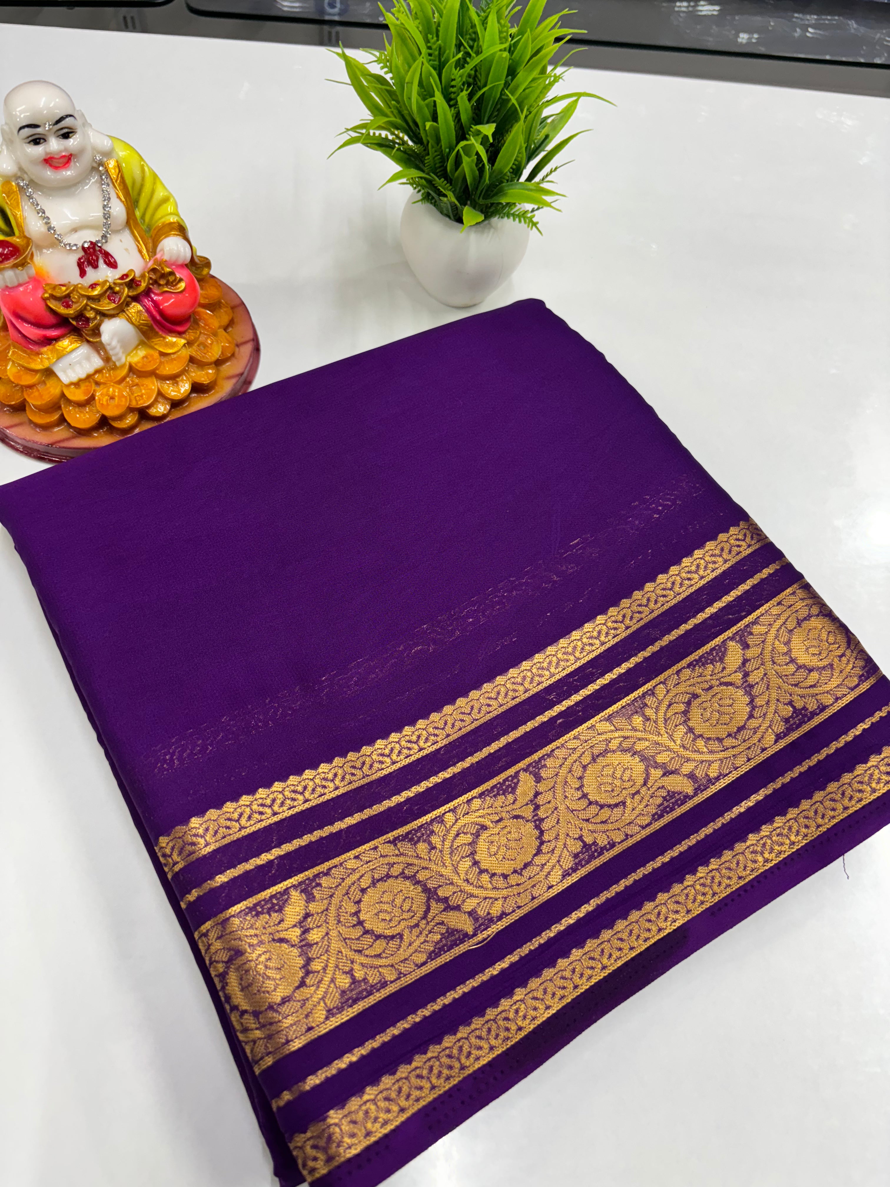 Semi Crepe Self-Color Saree with Beautiful Design