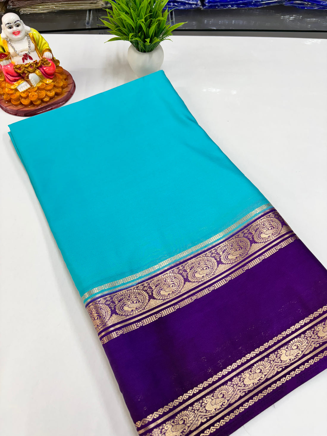 Elegant Semi Crepe Saree with Peacock Design and Contrast Color