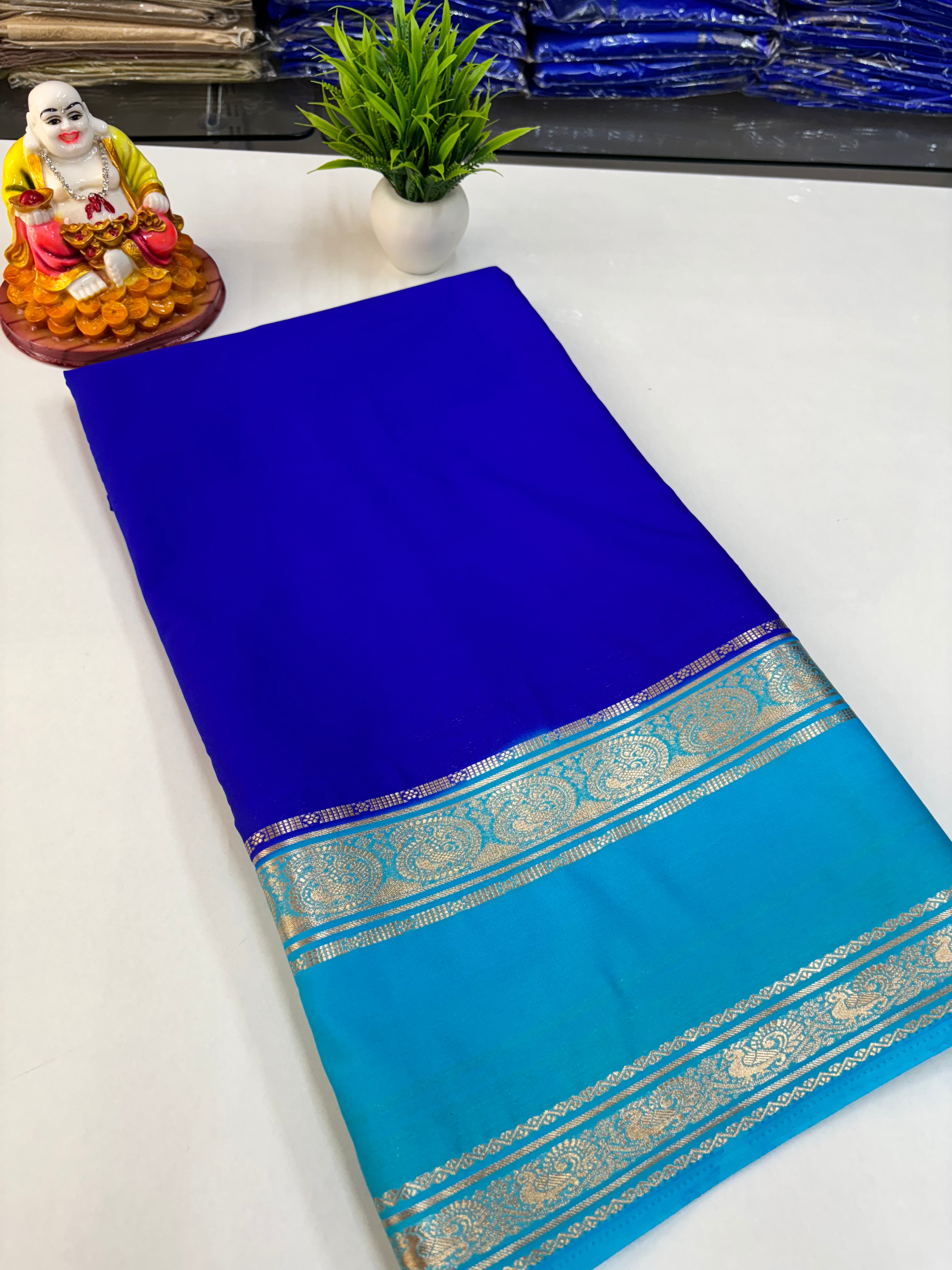 Elegant Semi Crepe Saree with Peacock Design and Contrast Color