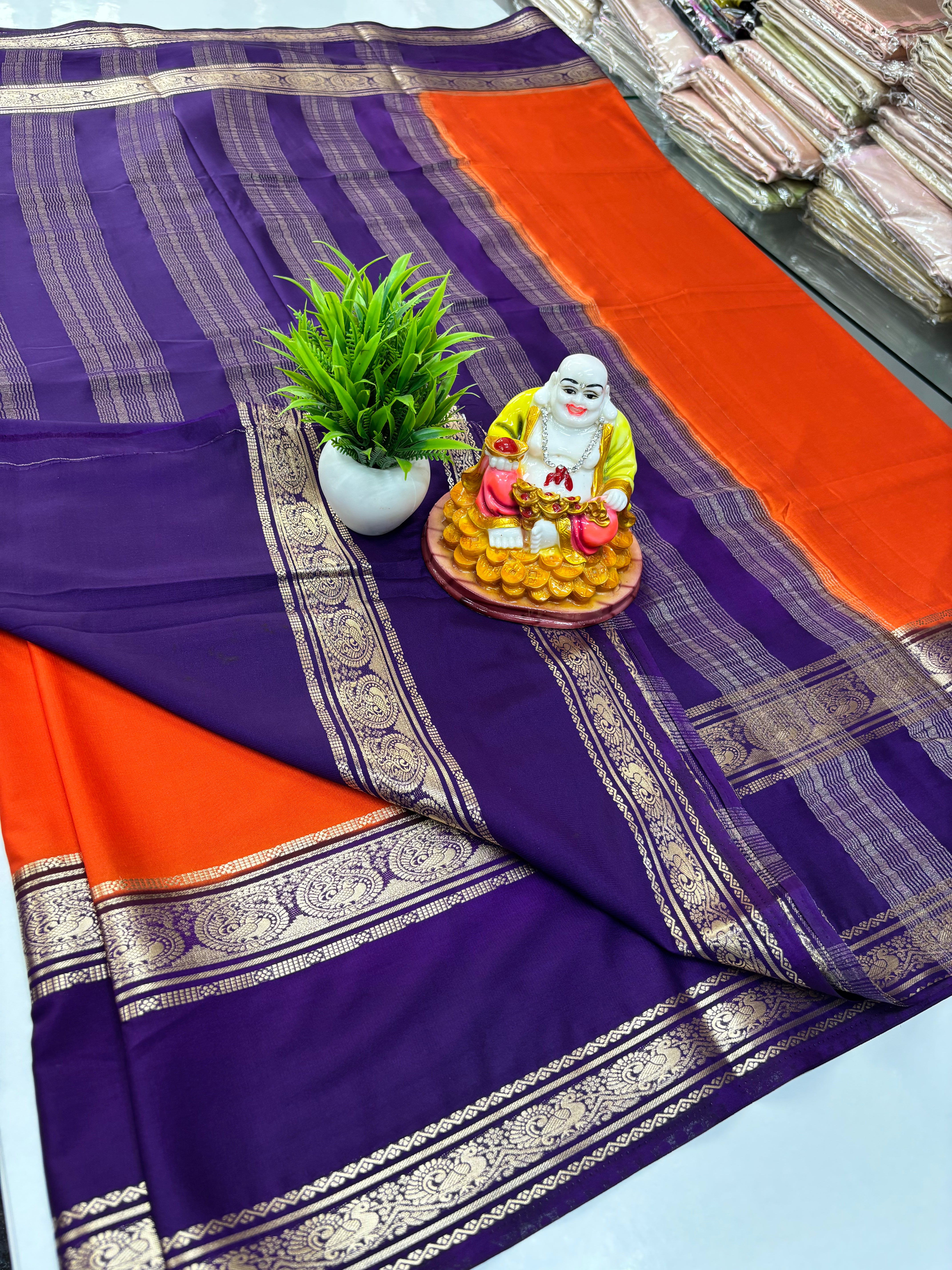 Elegant Semi Crepe Saree with Peacock Design and Contrast Color