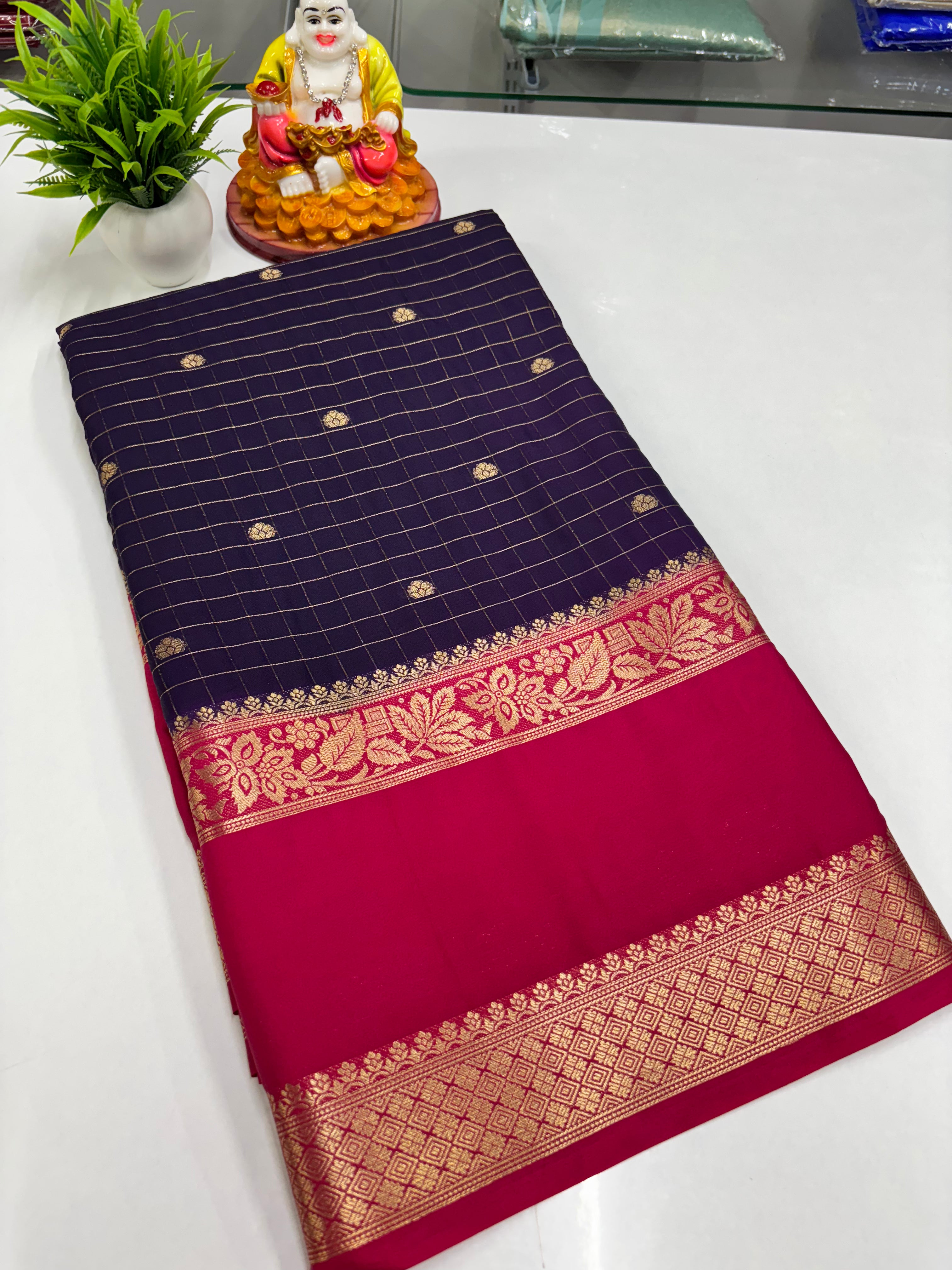 Elegant Semi Crepe Saree with Butta and Checks – Padmavathi Silks and Sarees