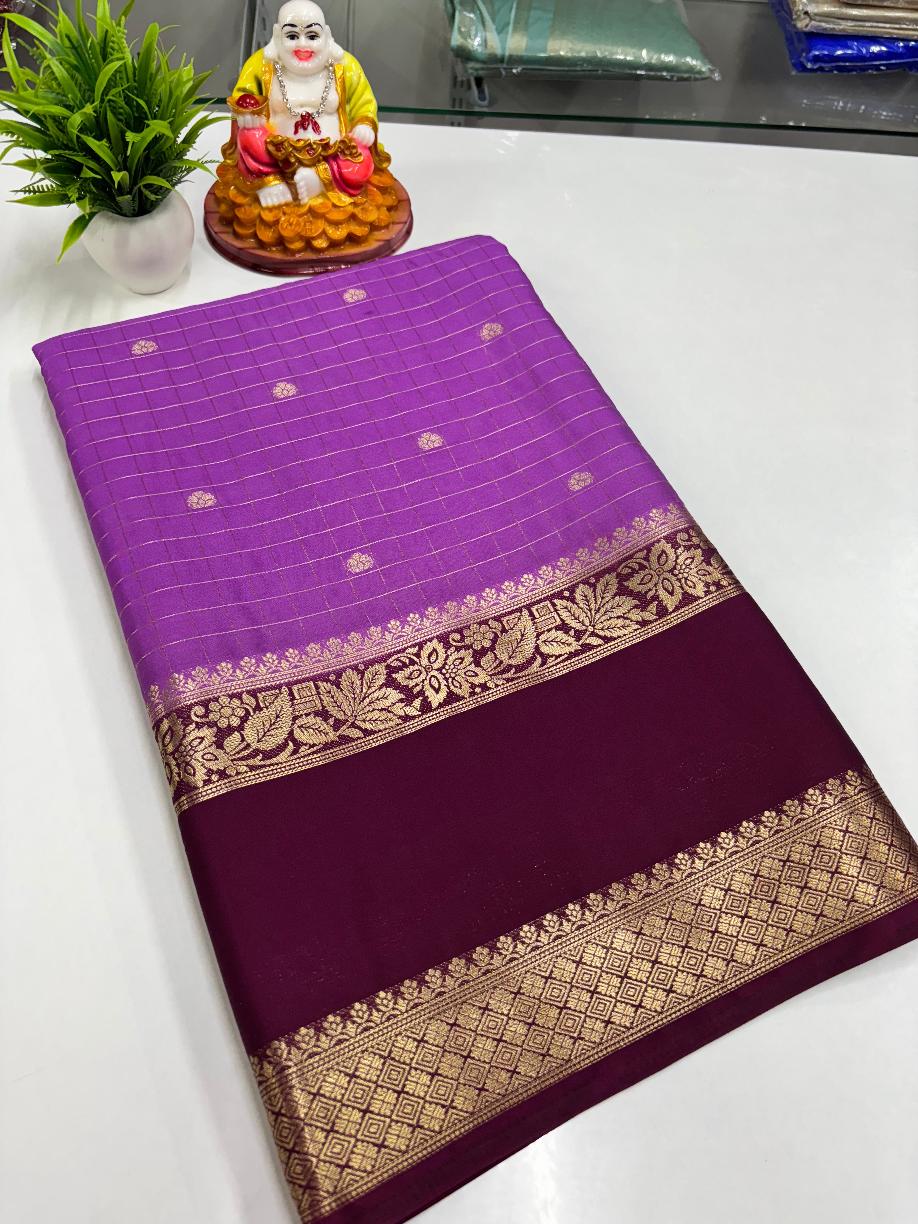 Elegant Semi Crepe Saree with Butta and Checks – Padmavathi Silks and Sarees