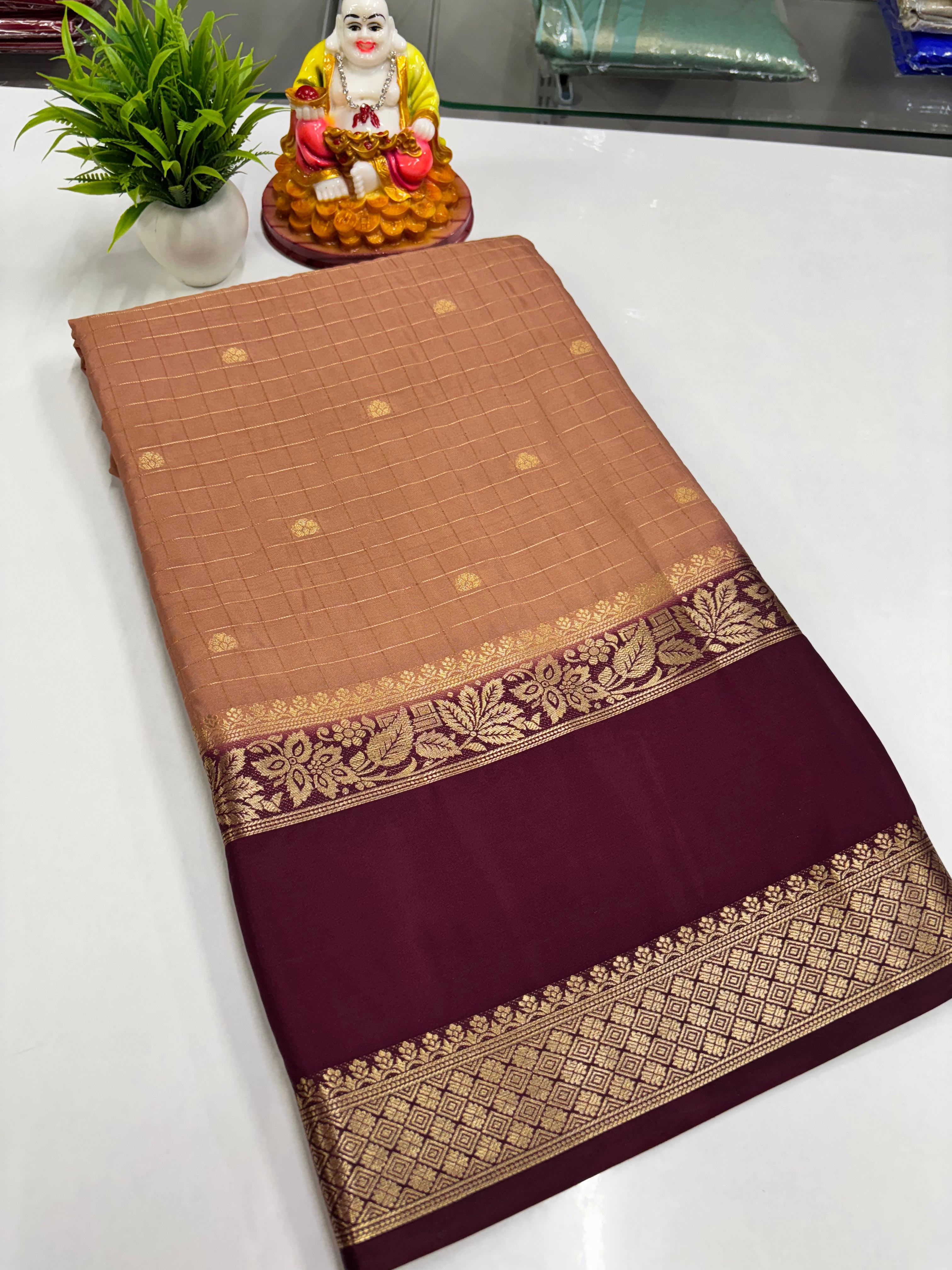 Elegant Semi Crepe Saree with Butta and Checks – Padmavathi Silks and Sarees