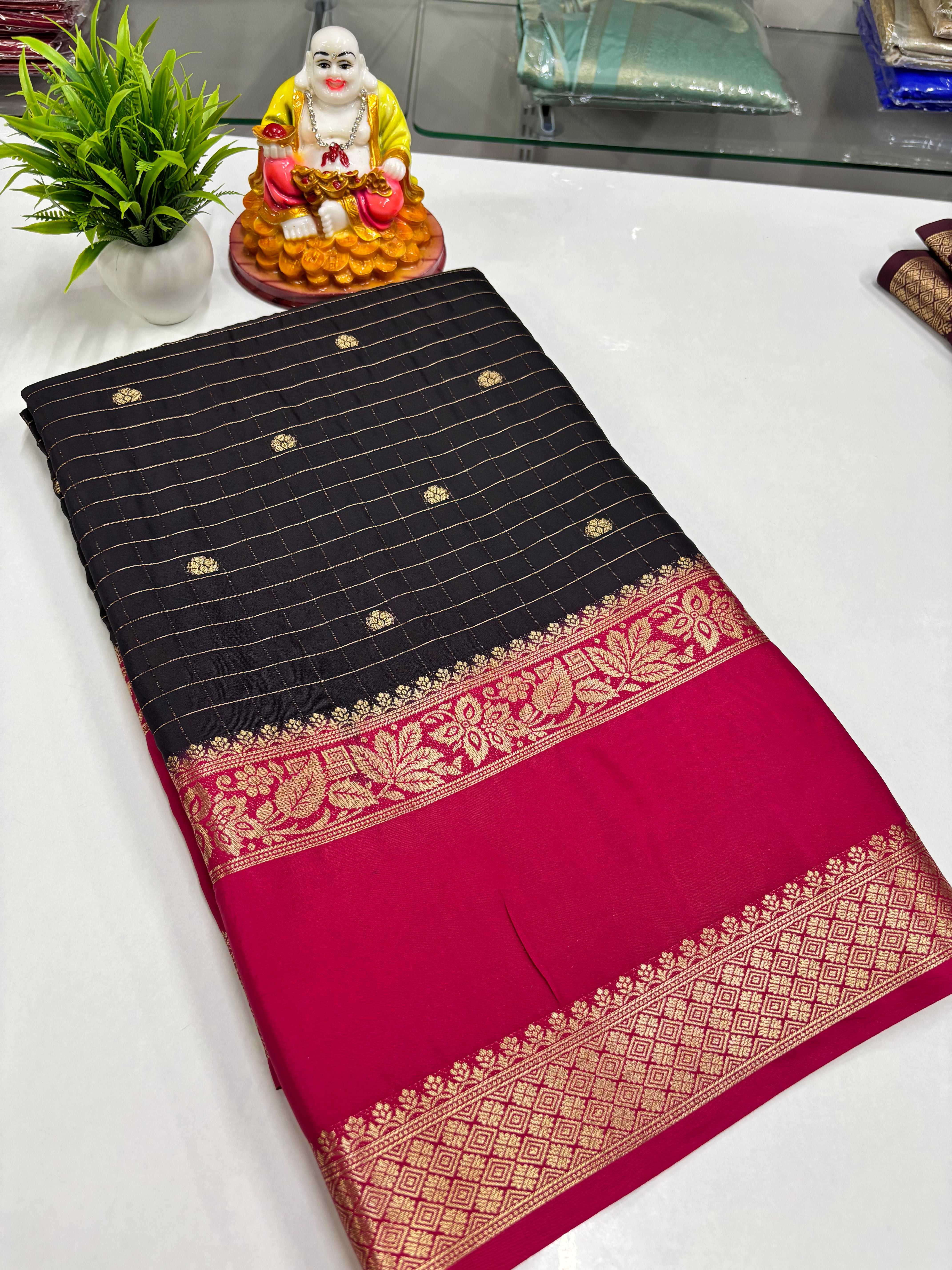 Elegant Semi Crepe Saree with Butta and Checks – Padmavathi Silks and Sarees