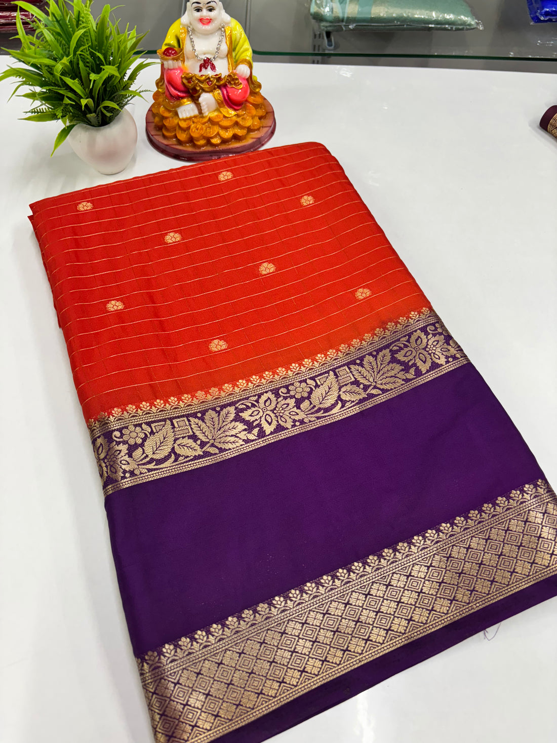 Elegant Semi Crepe Saree with Butta and Checks – Padmavathi Silks and Sarees