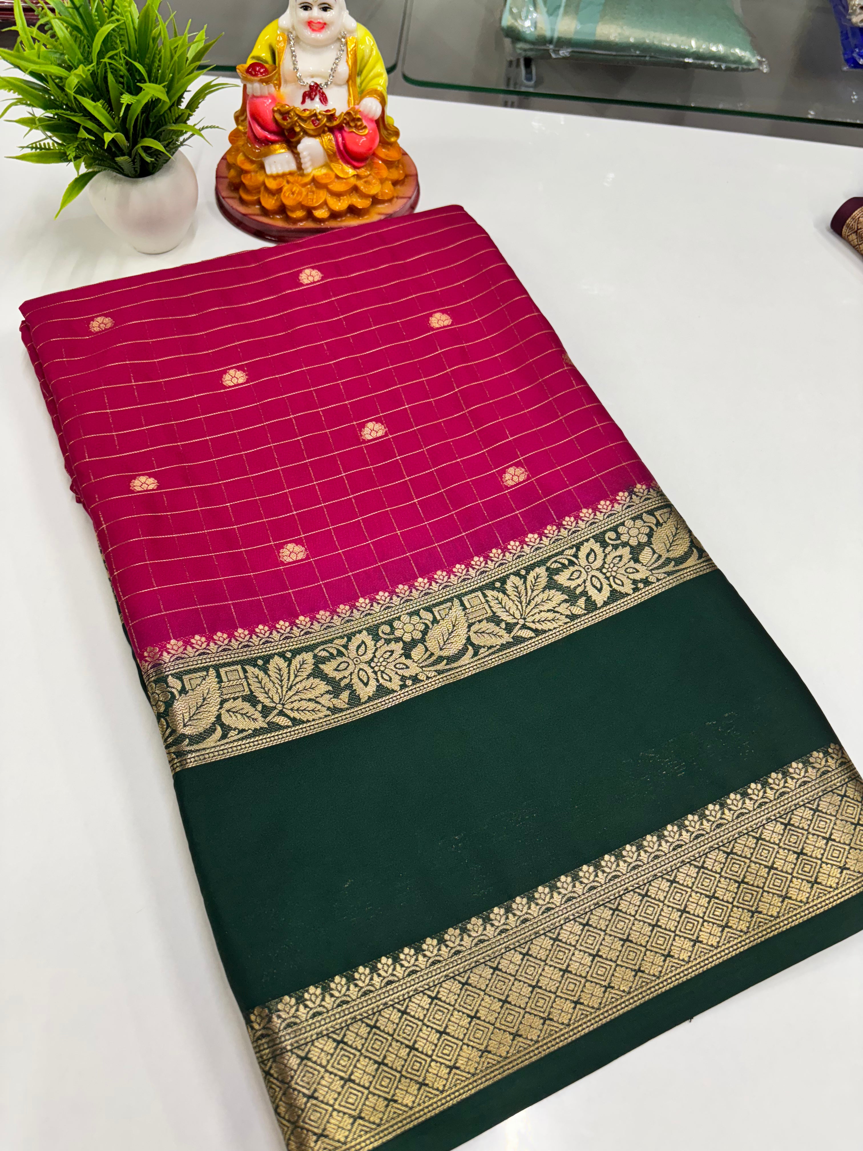 Elegant Semi Crepe Saree with Butta and Checks – Padmavathi Silks and Sarees