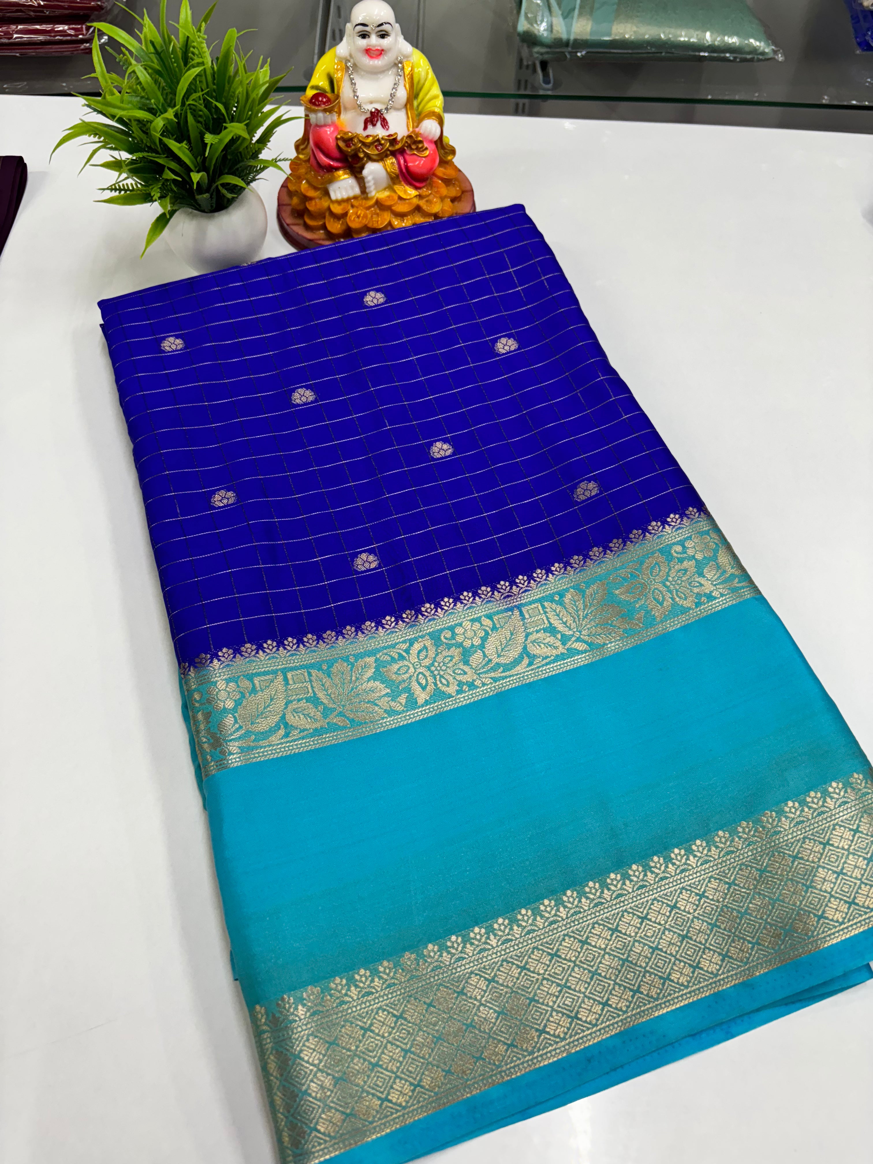 Elegant Semi Crepe Saree with Butta and Checks – Padmavathi Silks and Sarees