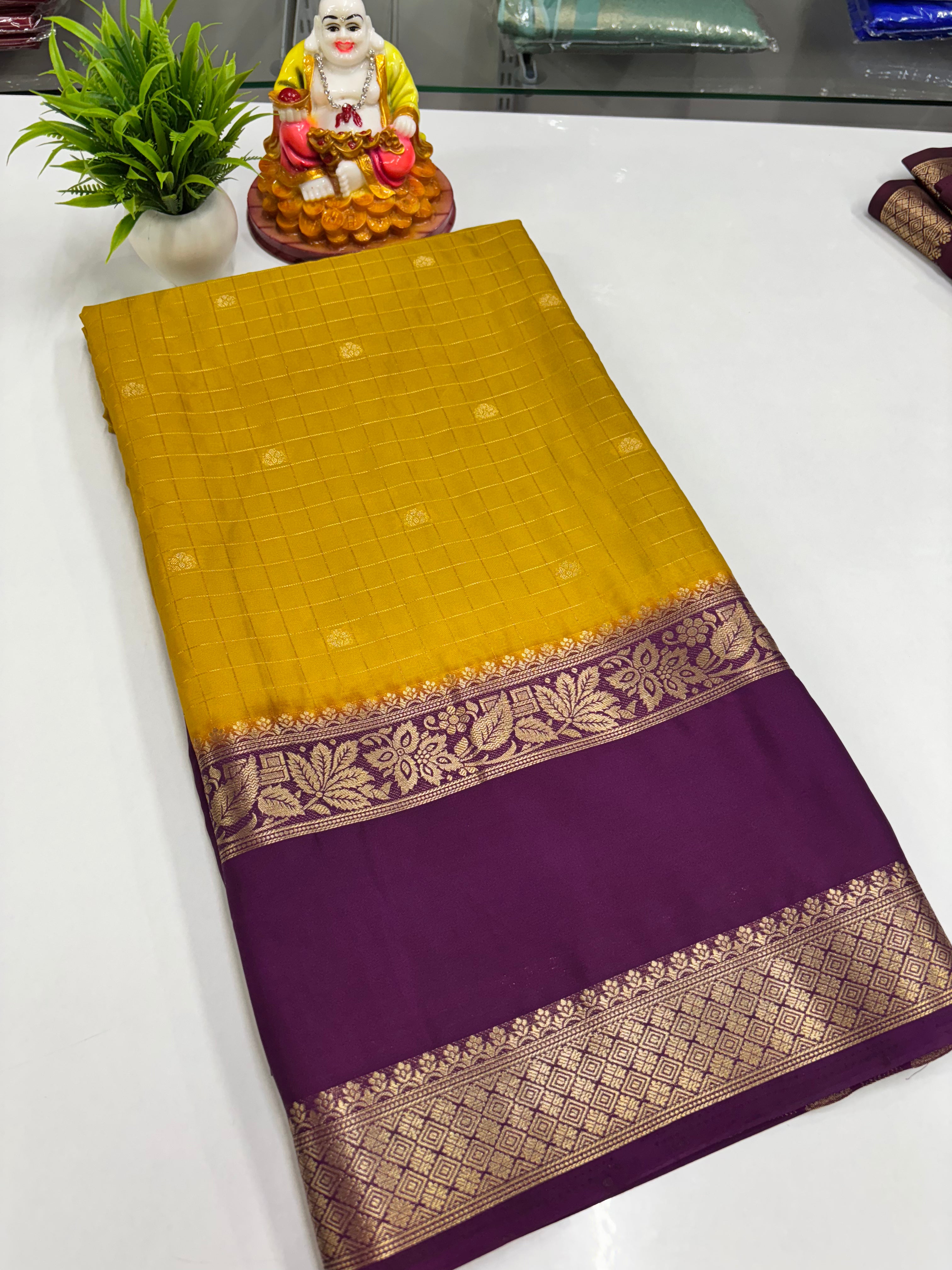 Elegant Semi Crepe Saree with Butta and Checks – Padmavathi Silks and Sarees