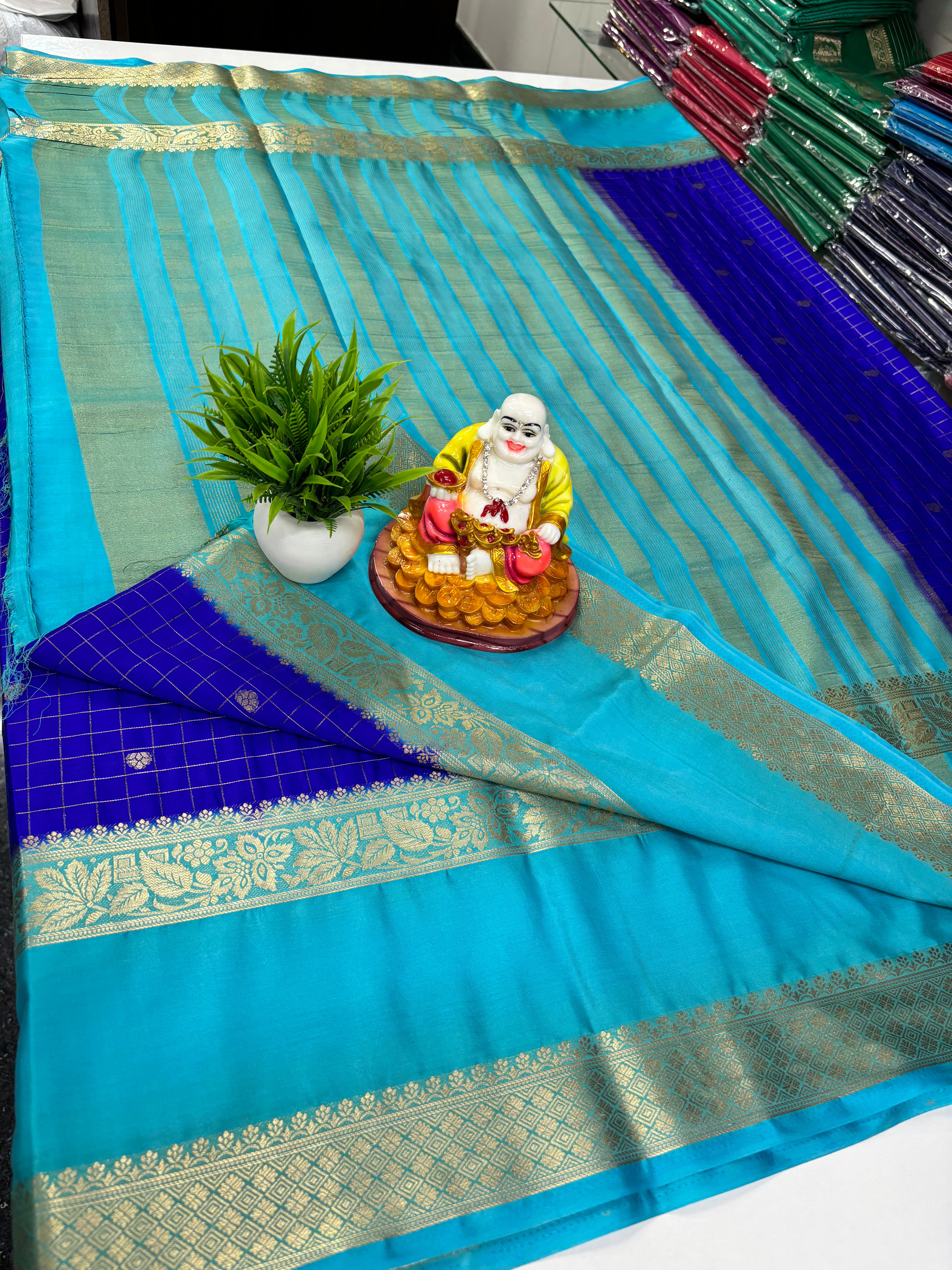 Elegant Semi Crepe Saree with Butta and Checks – Padmavathi Silks and Sarees