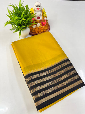 Semi Crepe Saree with Small Mango Border and Beautiful Contrast Colors
