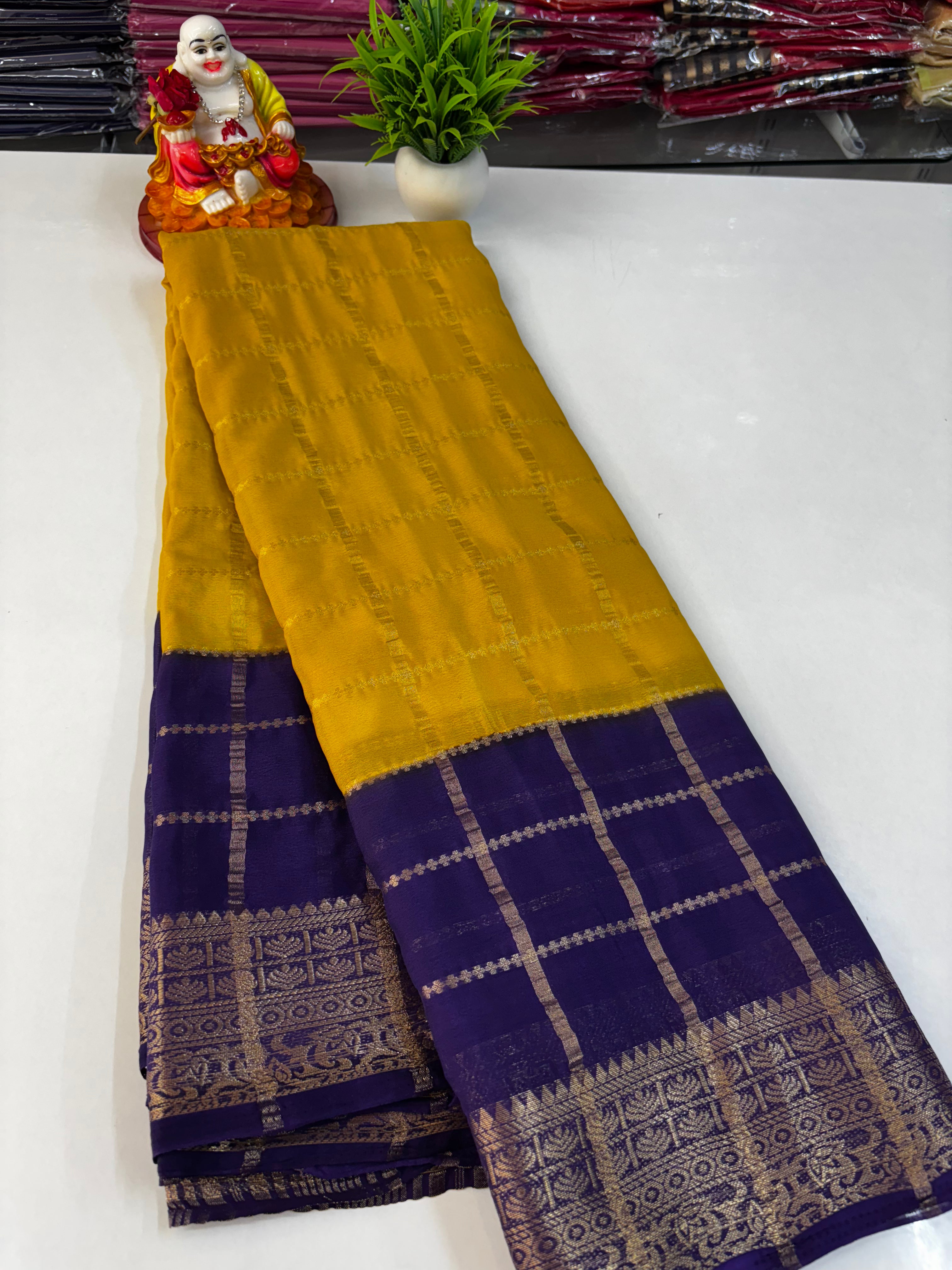 Crepe Chiffon Saree with Checks and Contrast Colors – Padmavathi Silks and Sarees
