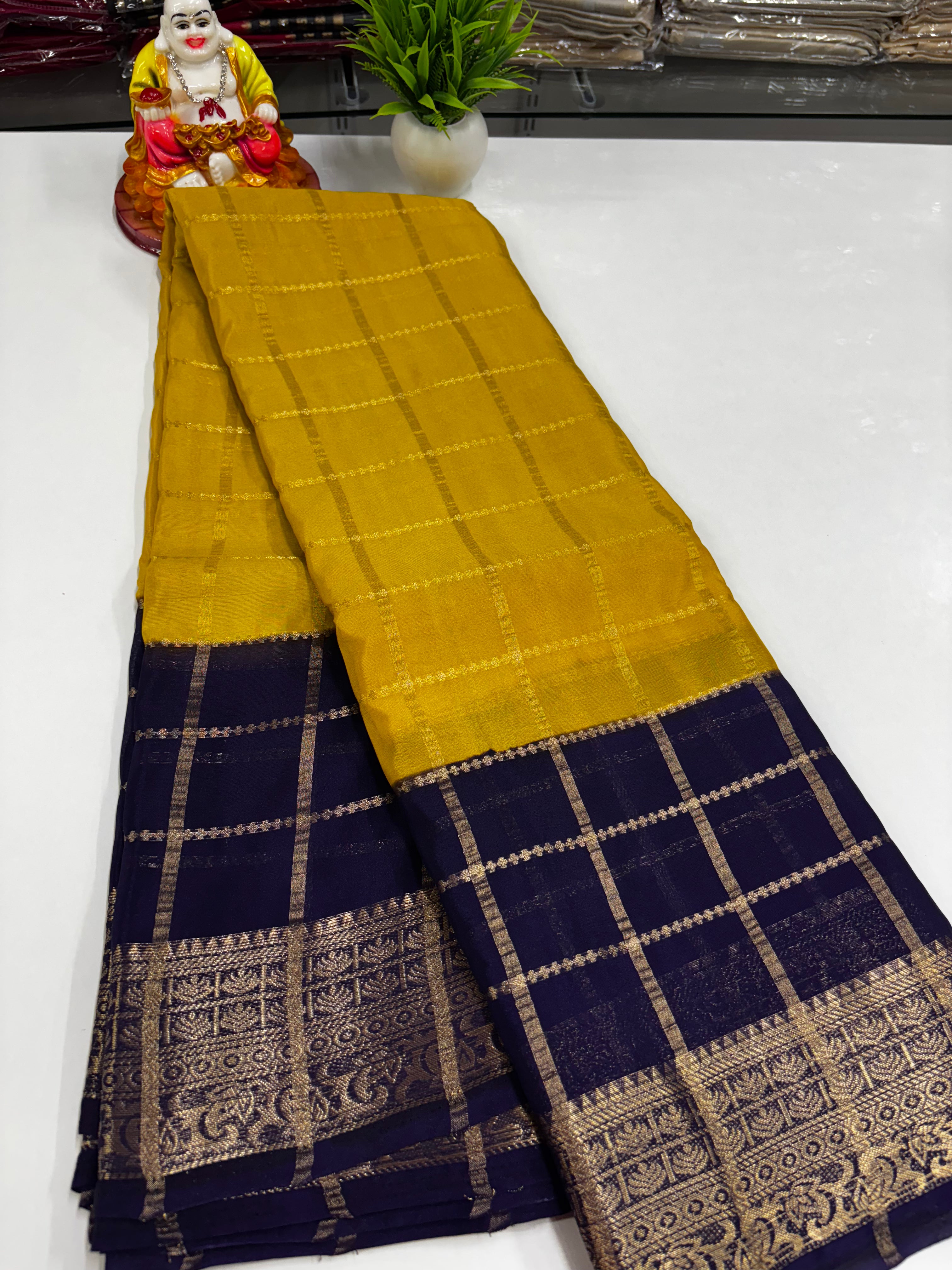 Crepe Chiffon Saree with Checks and Contrast Colors – Padmavathi Silks and Sarees