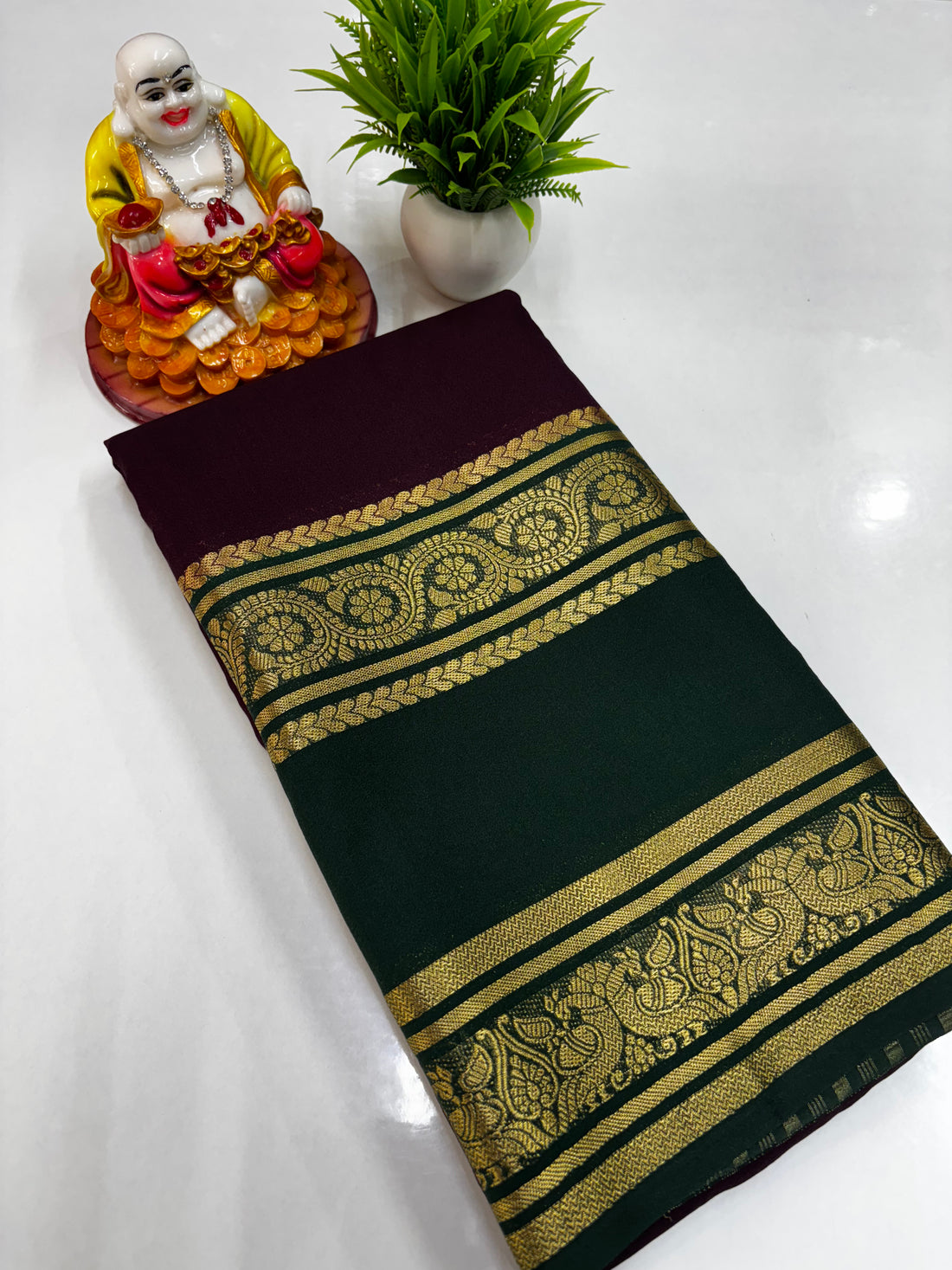 Semi Crepe Peacock Design Saree with Contrast Colors – Padmavathi Silks and Sarees