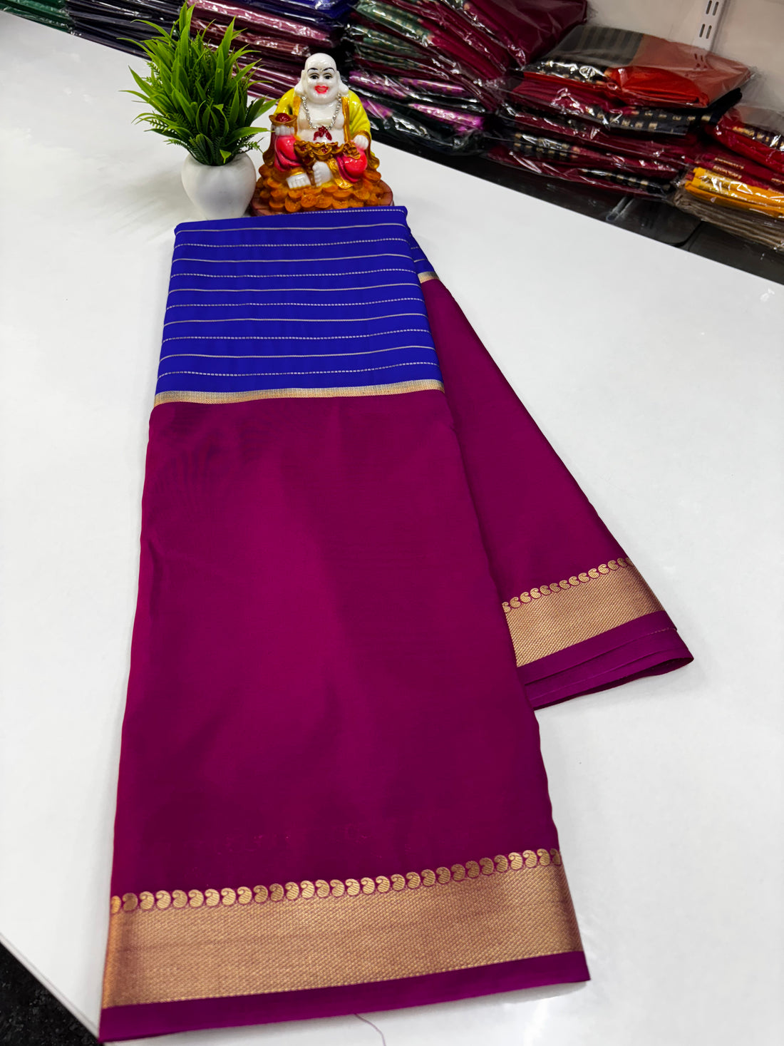 2D Semi Crepe Saree with Stripes and Contrast Colors – Padmavathi Silks and Sarees
