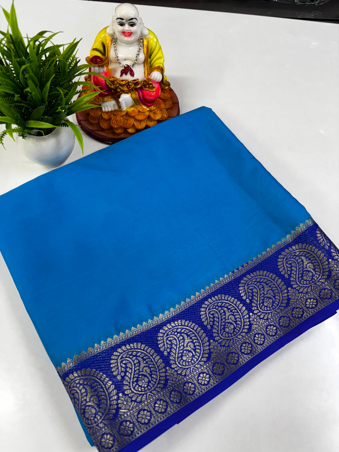 Semi Crepe Saree with Mango Border and Self Color – Padmavathi Silks and Sarees
