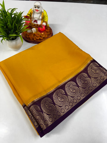 Semi Crepe Saree with Mango Border and Self Color – Padmavathi Silks and Sarees