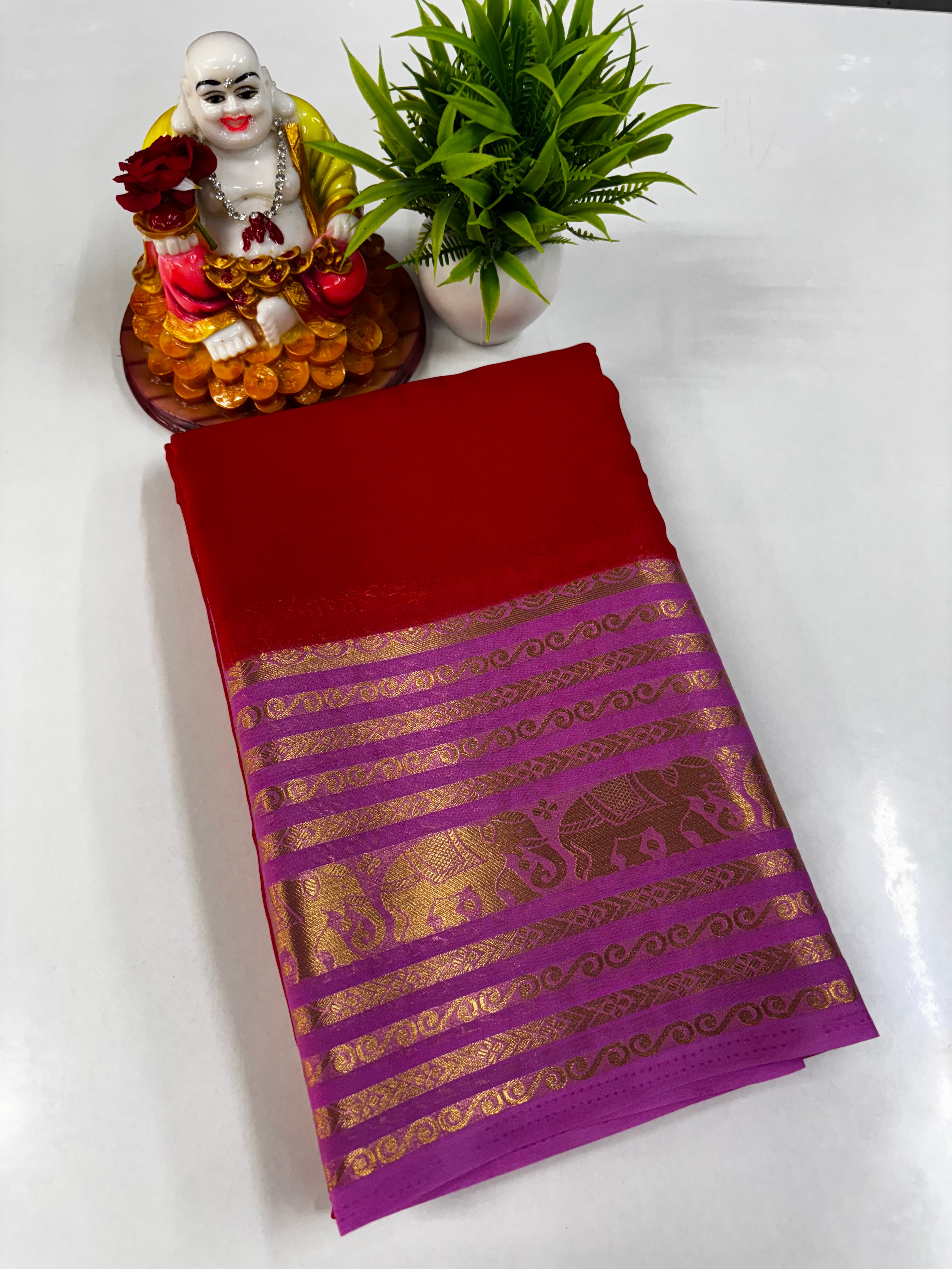 Elegant Semi Crepe Saree with Elephant Border – Padmavathi Silks and Sarees
