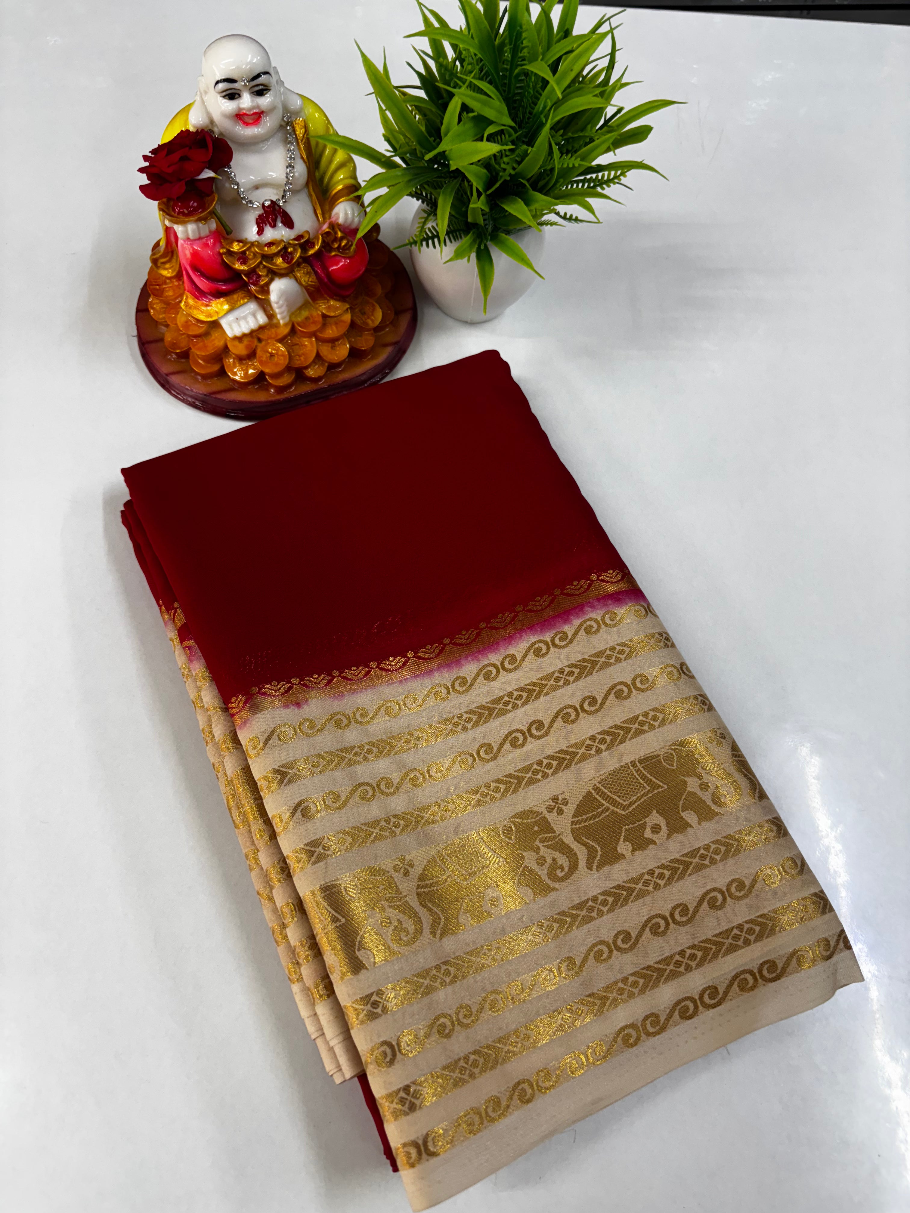 Elegant Semi Crepe Saree with Elephant Border – Padmavathi Silks and Sarees