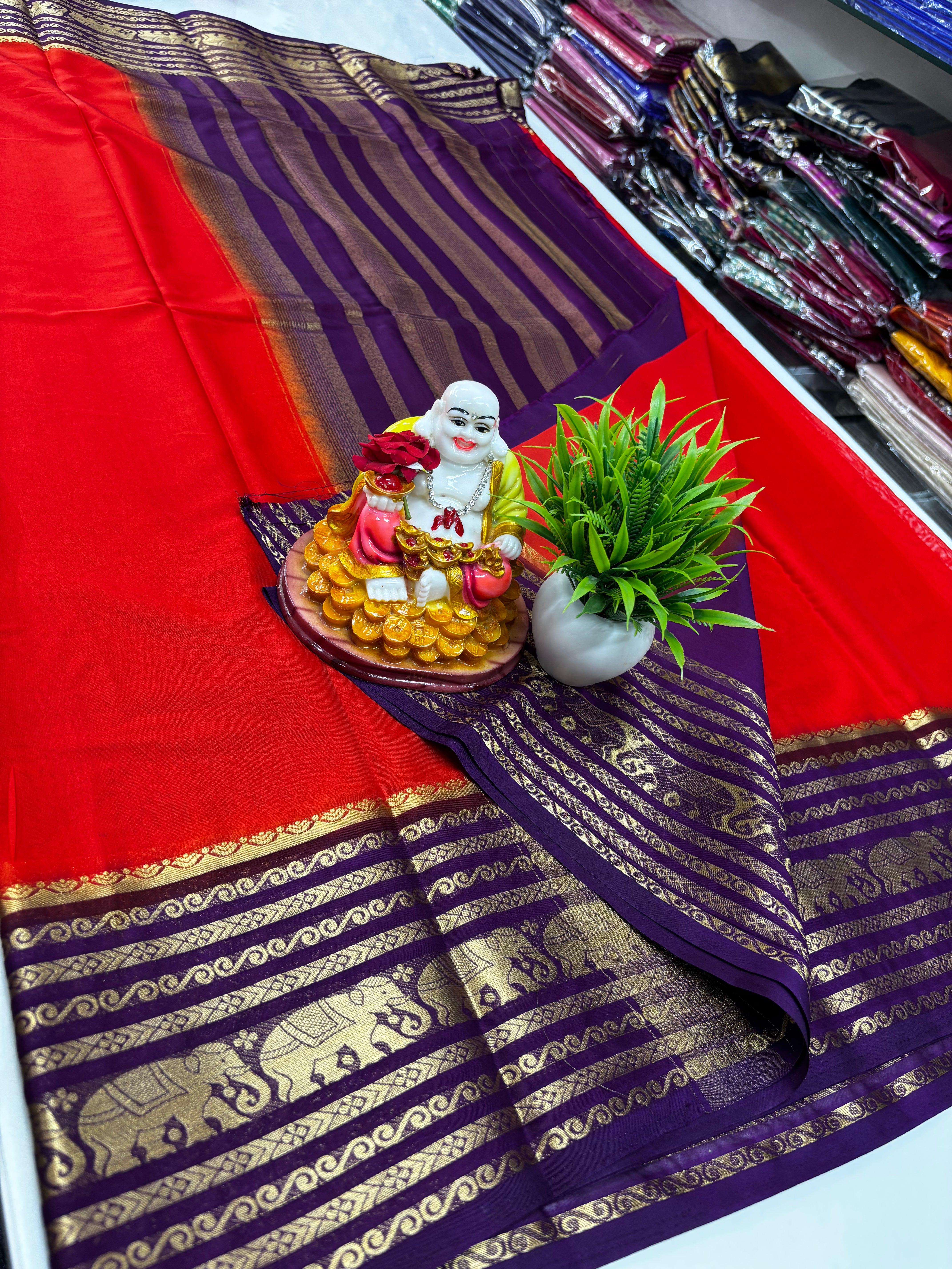 Elegant Semi Crepe Saree with Elephant Border – Padmavathi Silks and Sarees