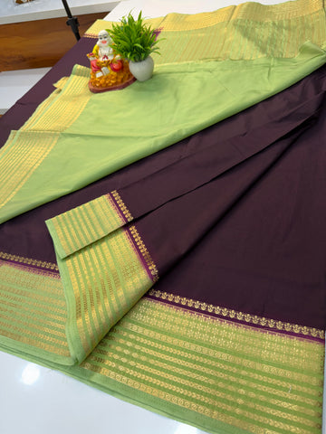 Mysore Crepe Silk Saree with Contrast Border – Elegant & Timeless  Product Description: