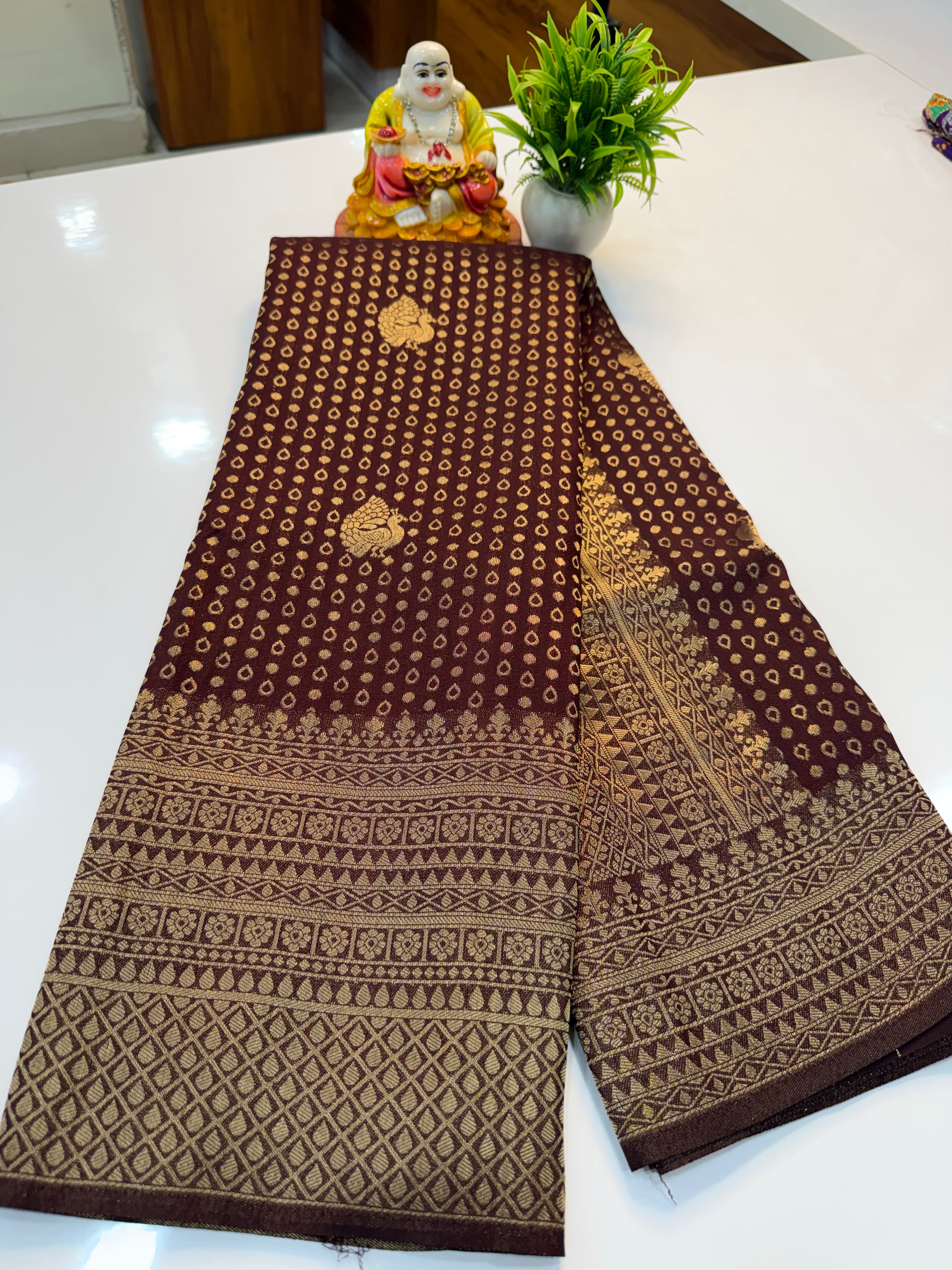 Premium Georgette Saree with Peacock Buttas and Rich Pallu