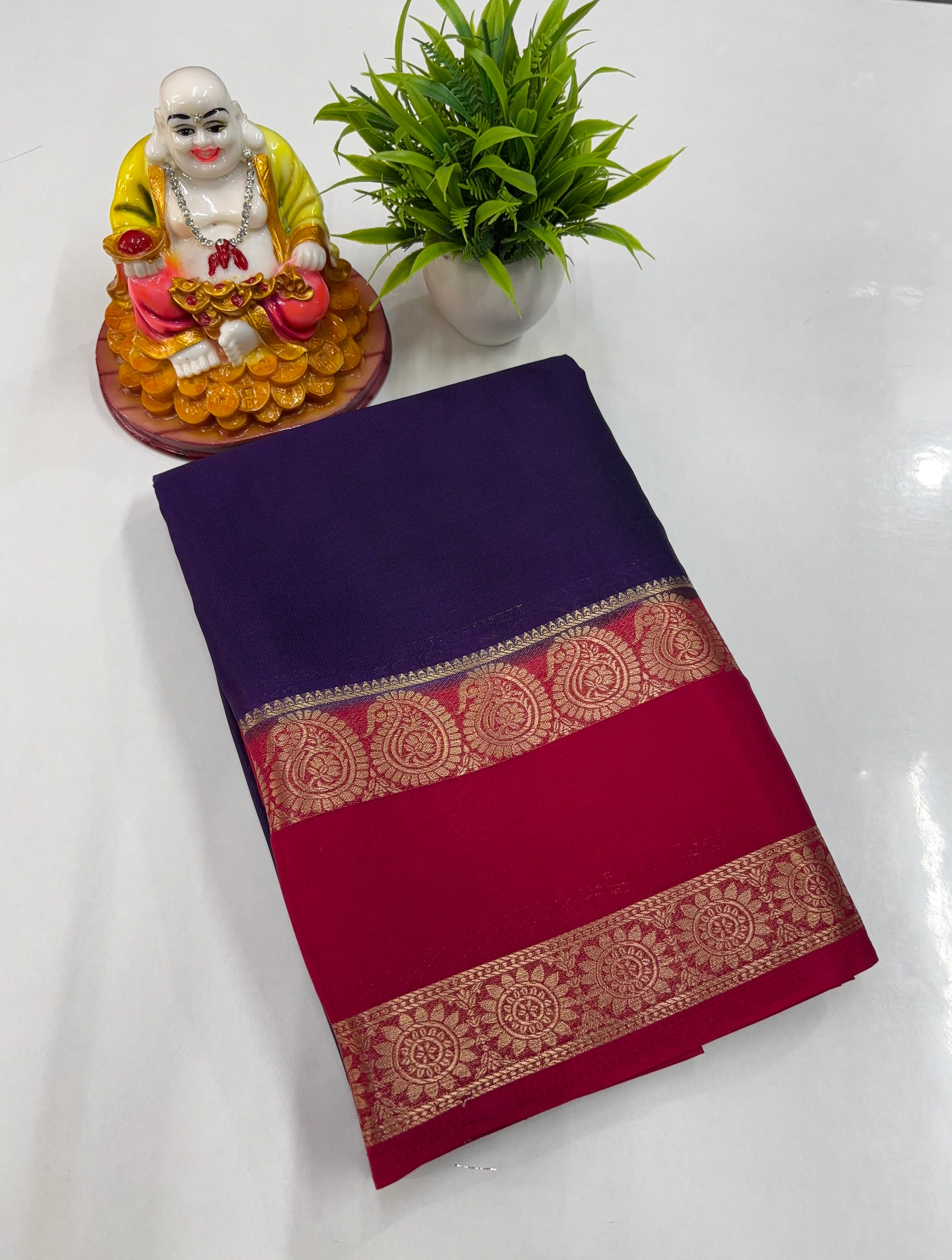 Beautiful Mysore Crepe Silk Saree with Mango Bentex Border ✨