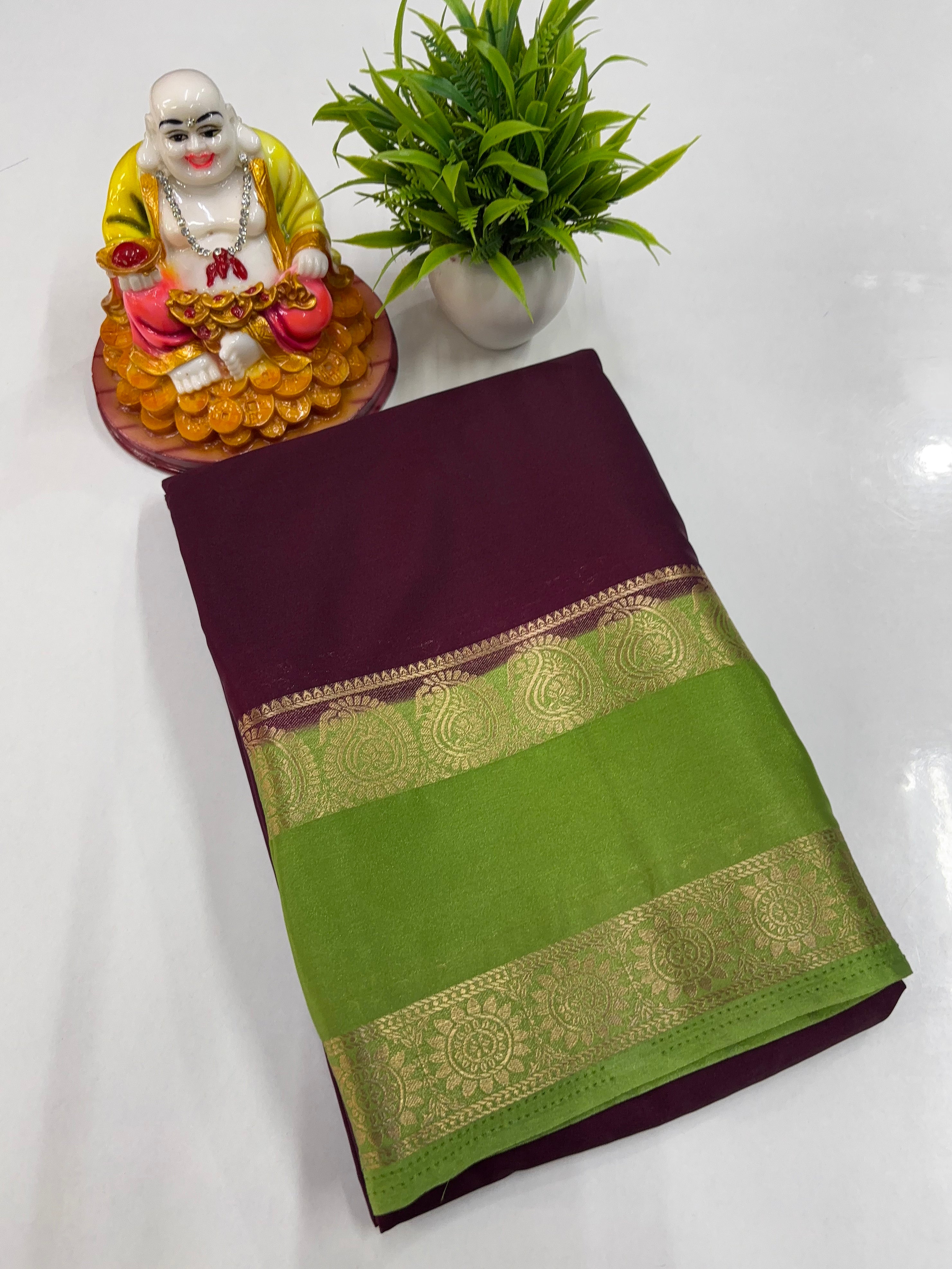 Beautiful Mysore Crepe Silk Saree with Mango Bentex Border ✨