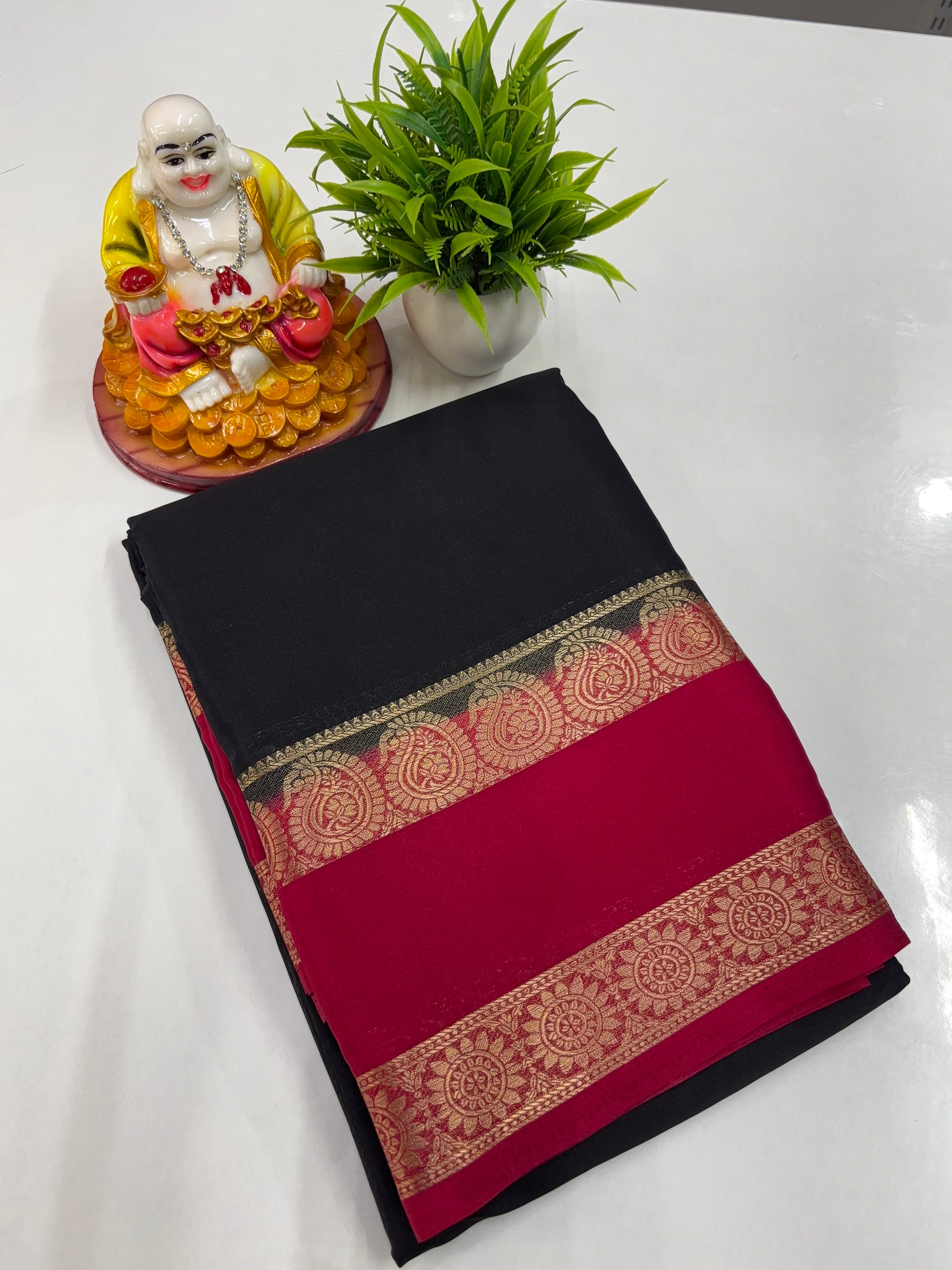 Beautiful Mysore Crepe Silk Saree with Mango Bentex Border ✨