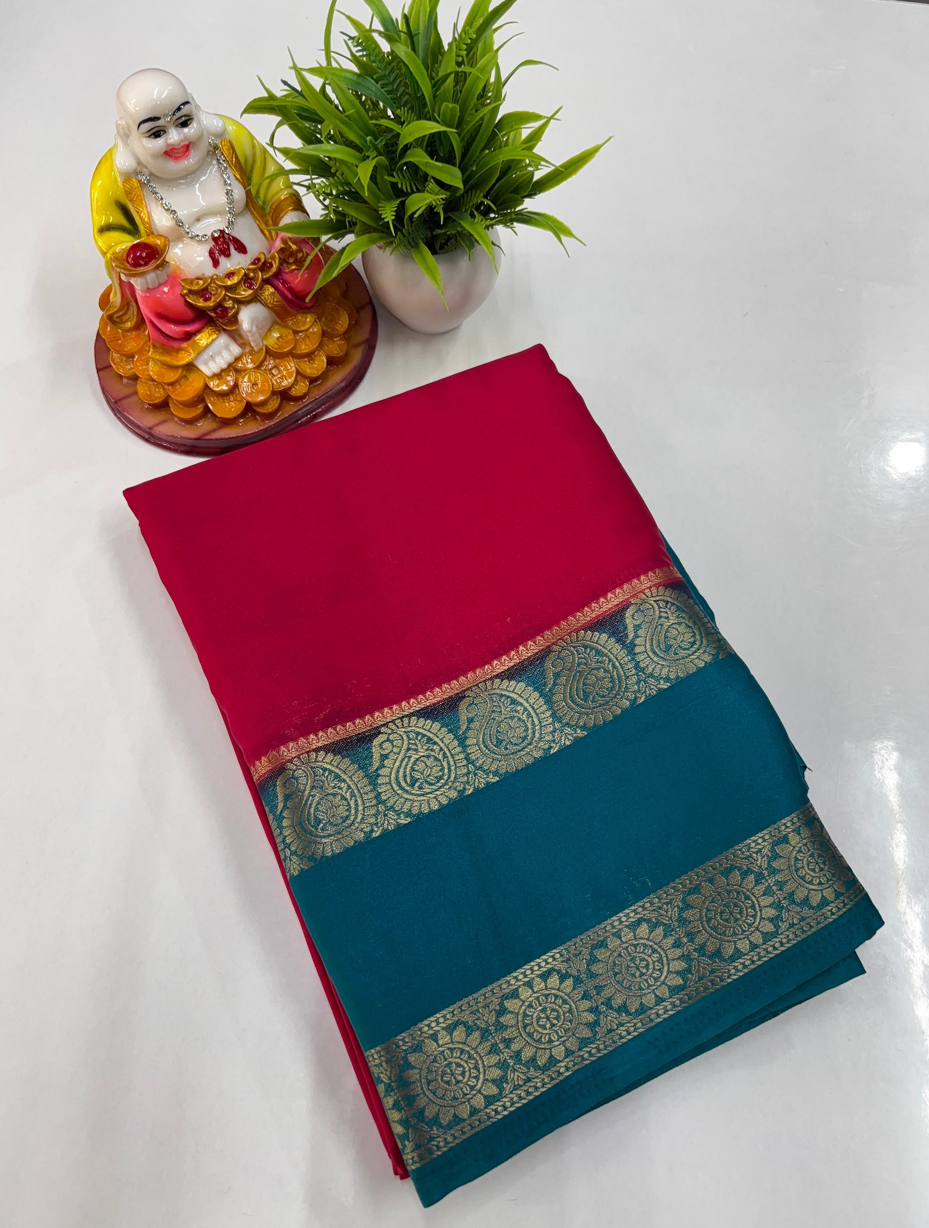 Beautiful Mysore Crepe Silk Saree with Mango Bentex Border ✨