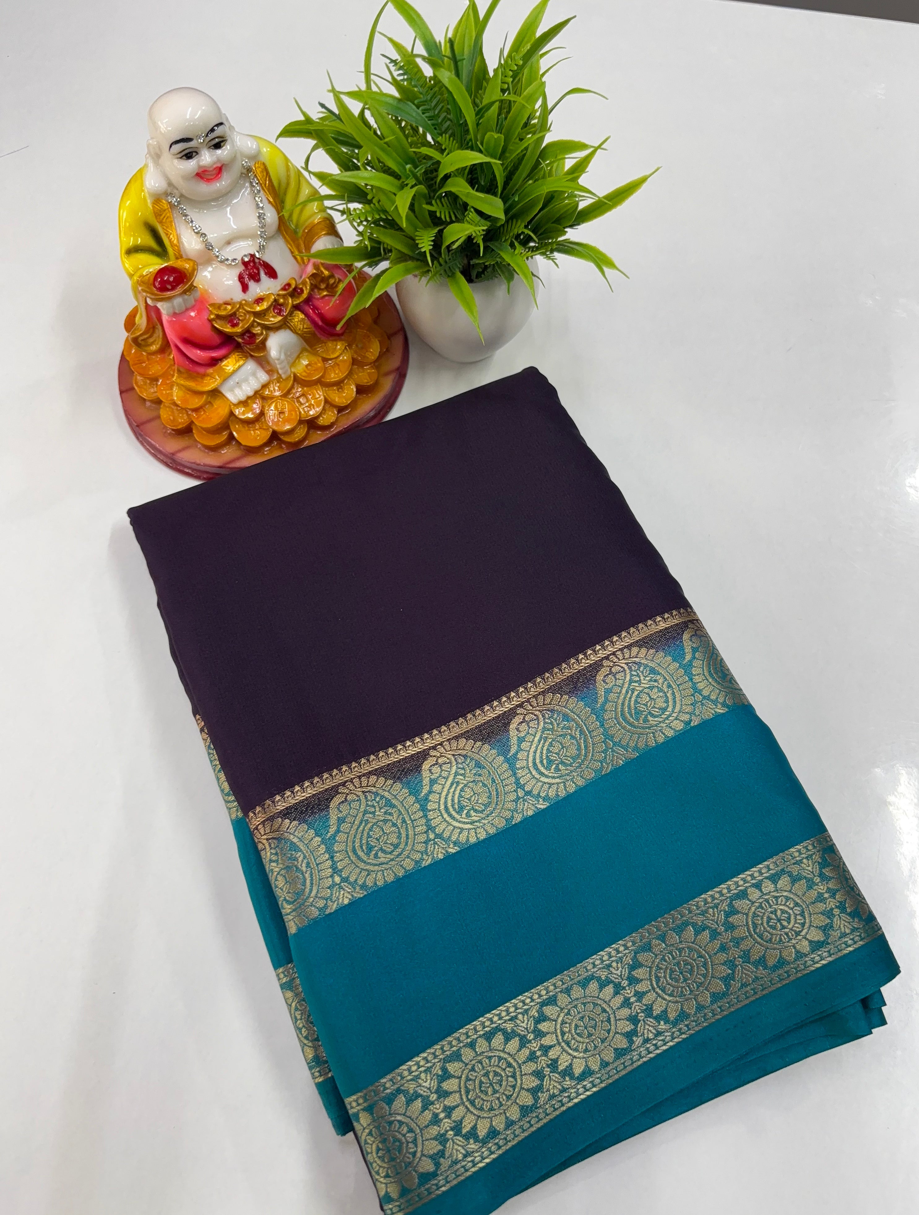 Beautiful Mysore Crepe Silk Saree with Mango Bentex Border ✨
