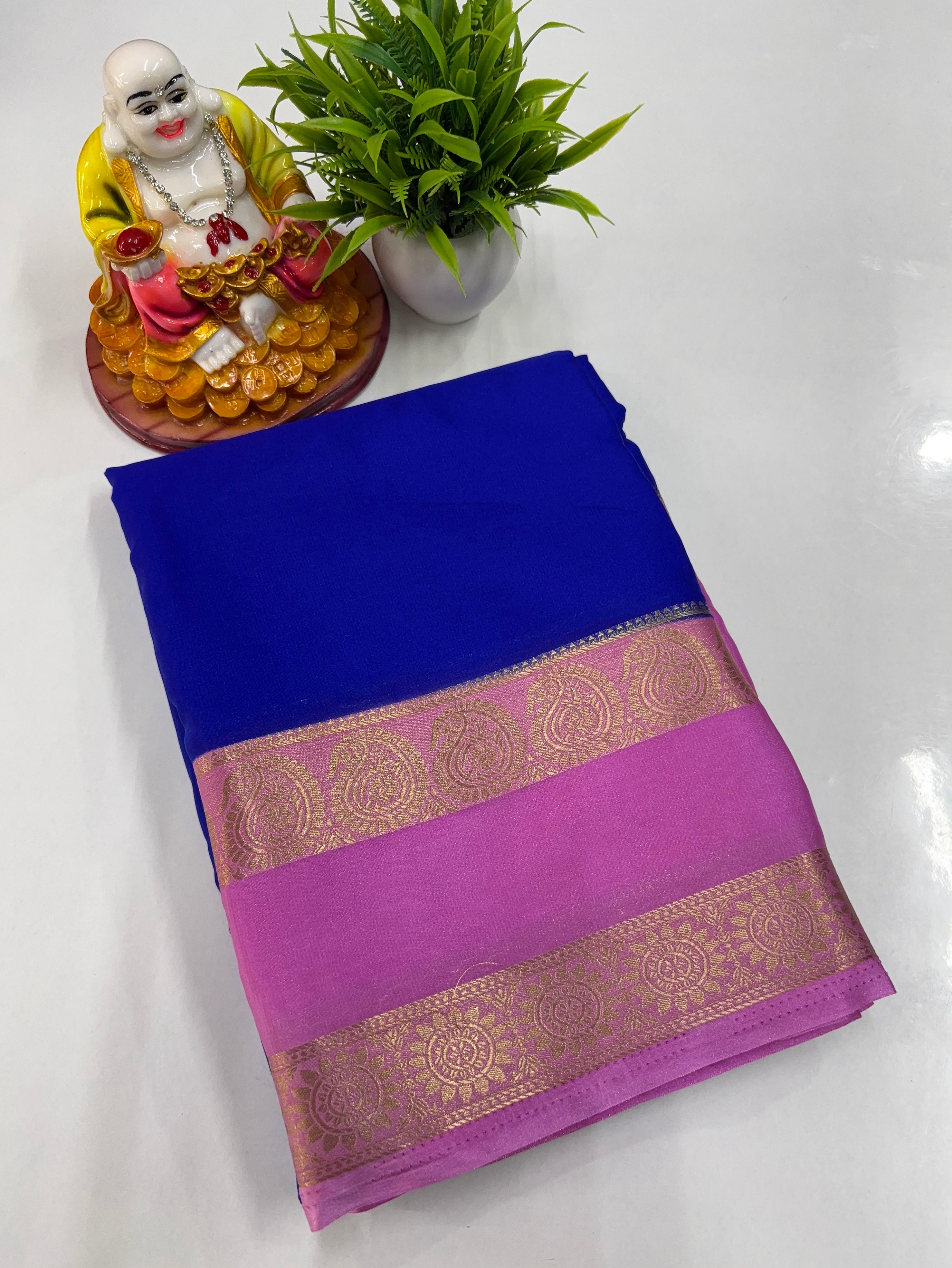 Beautiful Mysore Crepe Silk Saree with Mango Bentex Border ✨