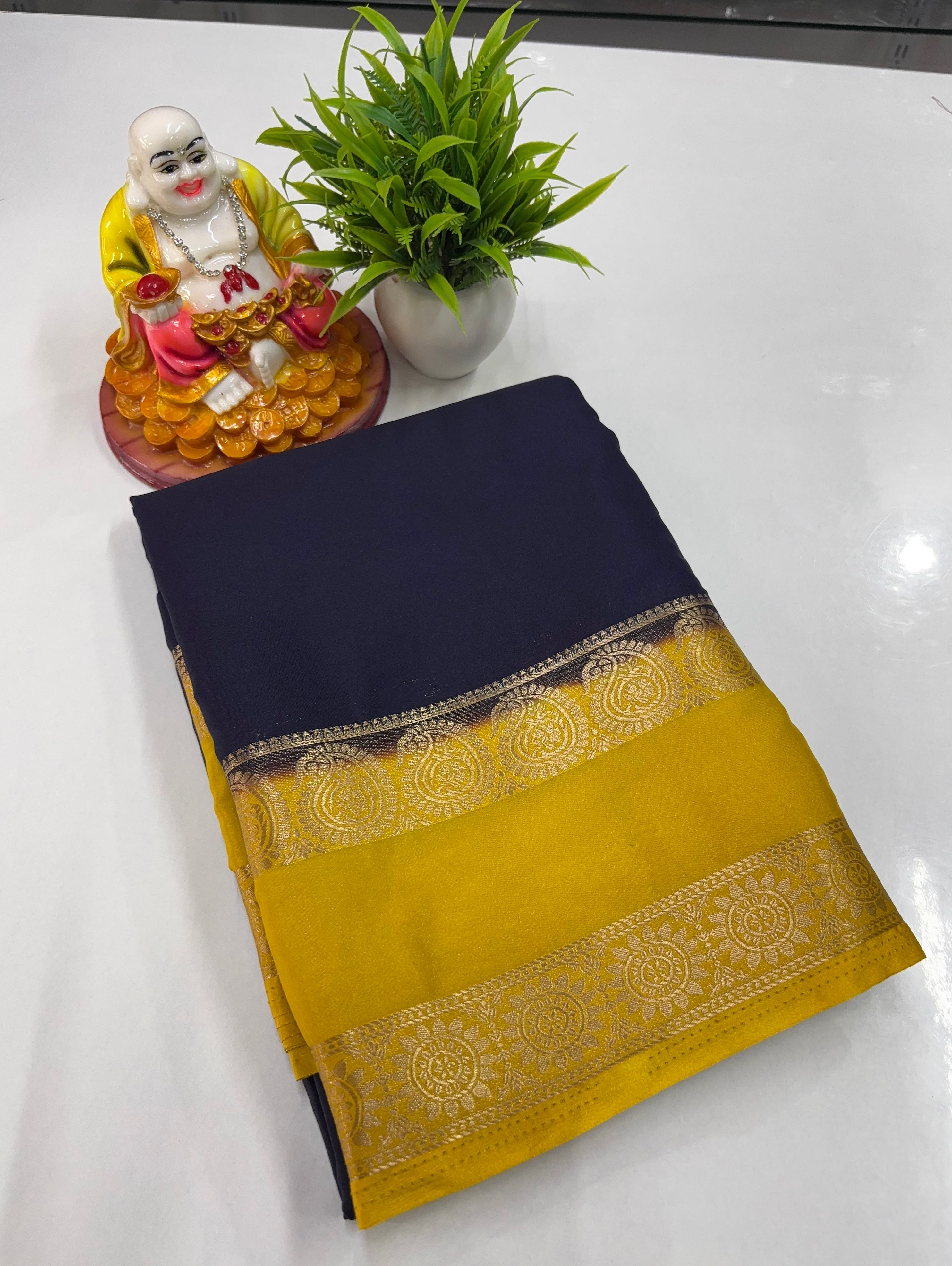 Beautiful Mysore Crepe Silk Saree with Mango Bentex Border ✨