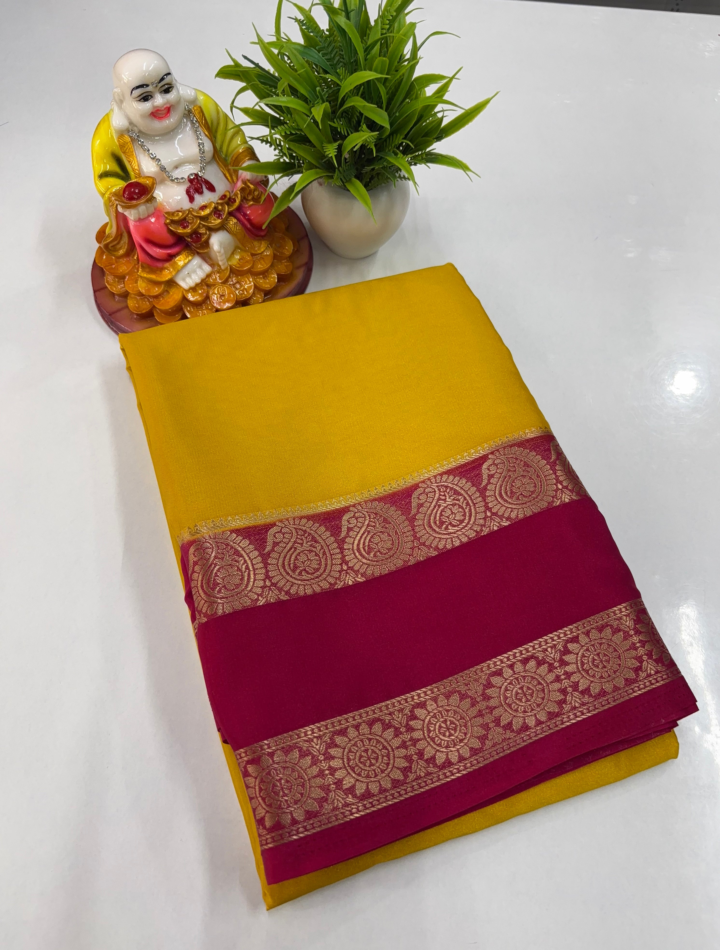 Beautiful Mysore Crepe Silk Saree with Mango Bentex Border ✨