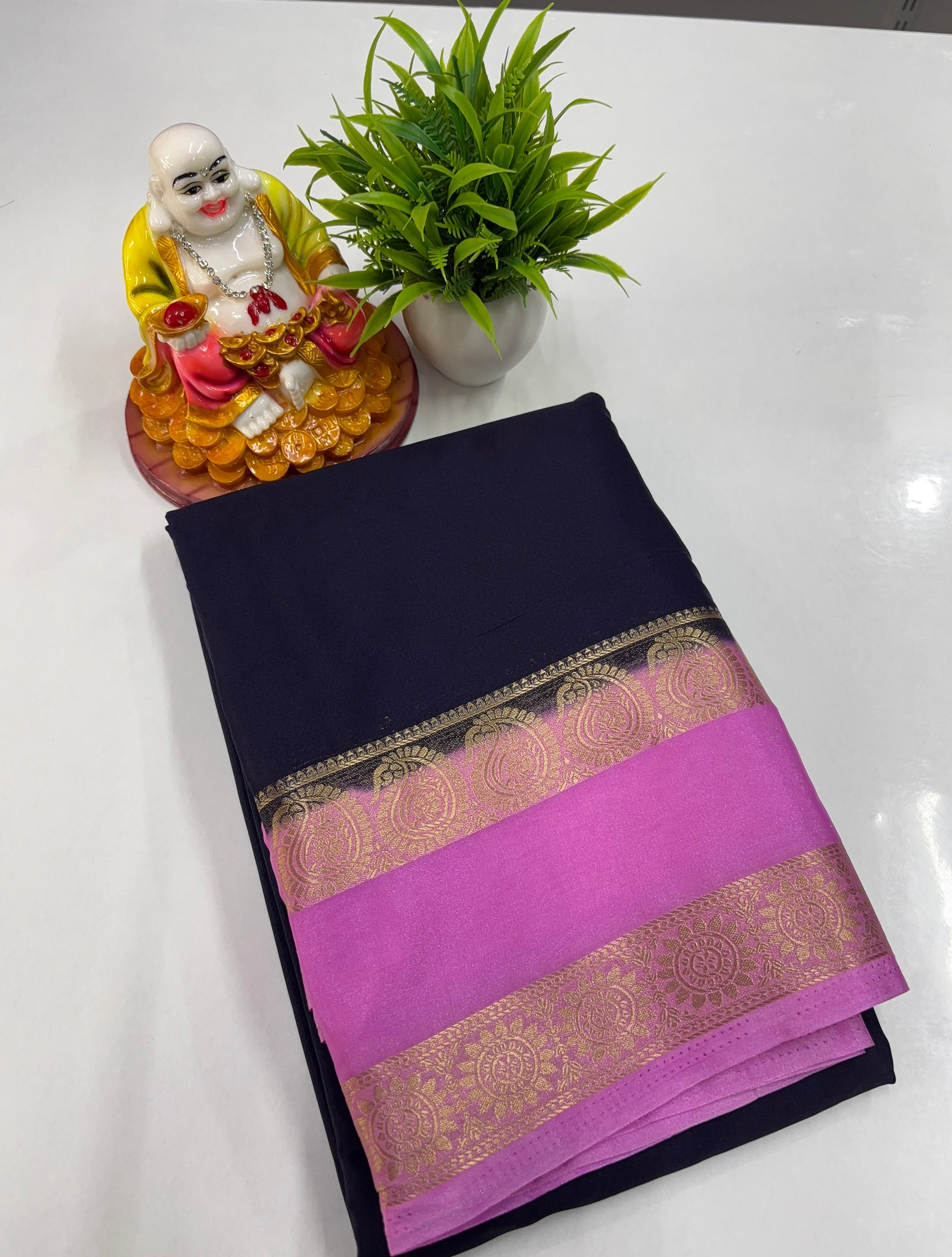 Beautiful Mysore Crepe Silk Saree with Mango Bentex Border ✨