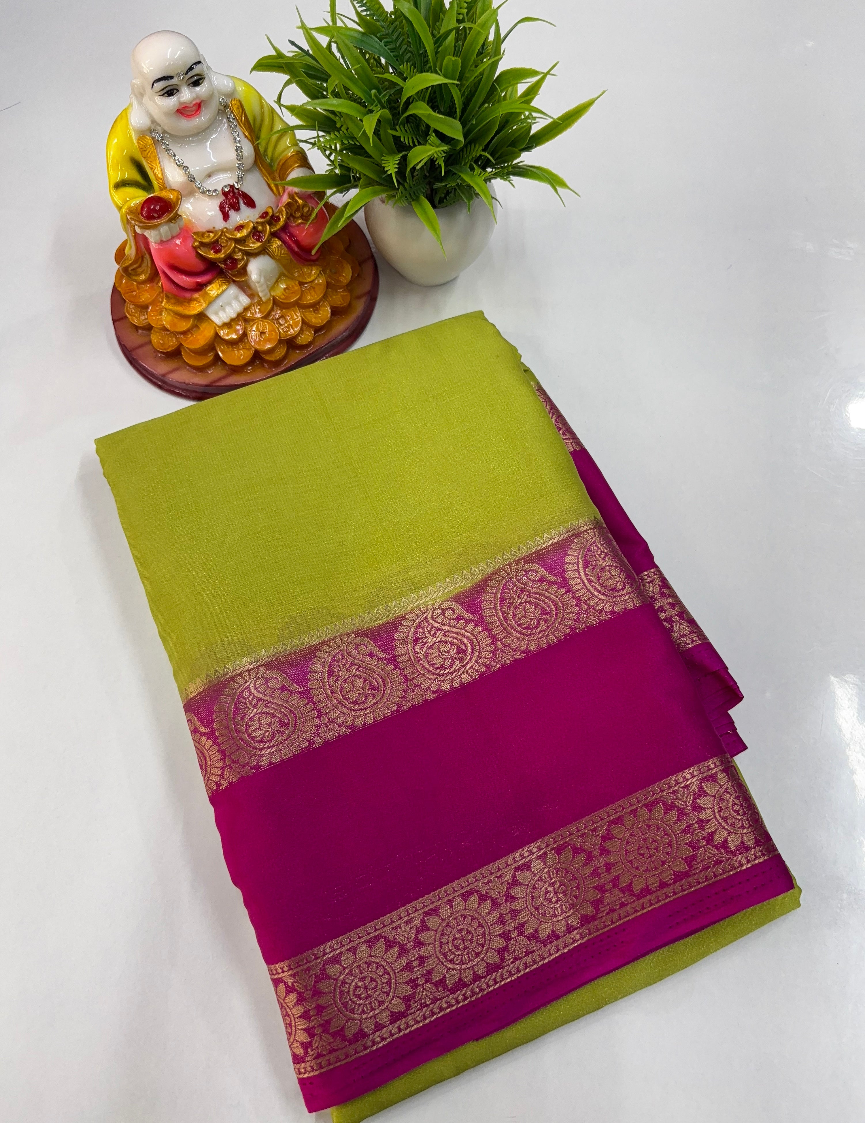 Beautiful Mysore Crepe Silk Saree with Mango Bentex Border ✨