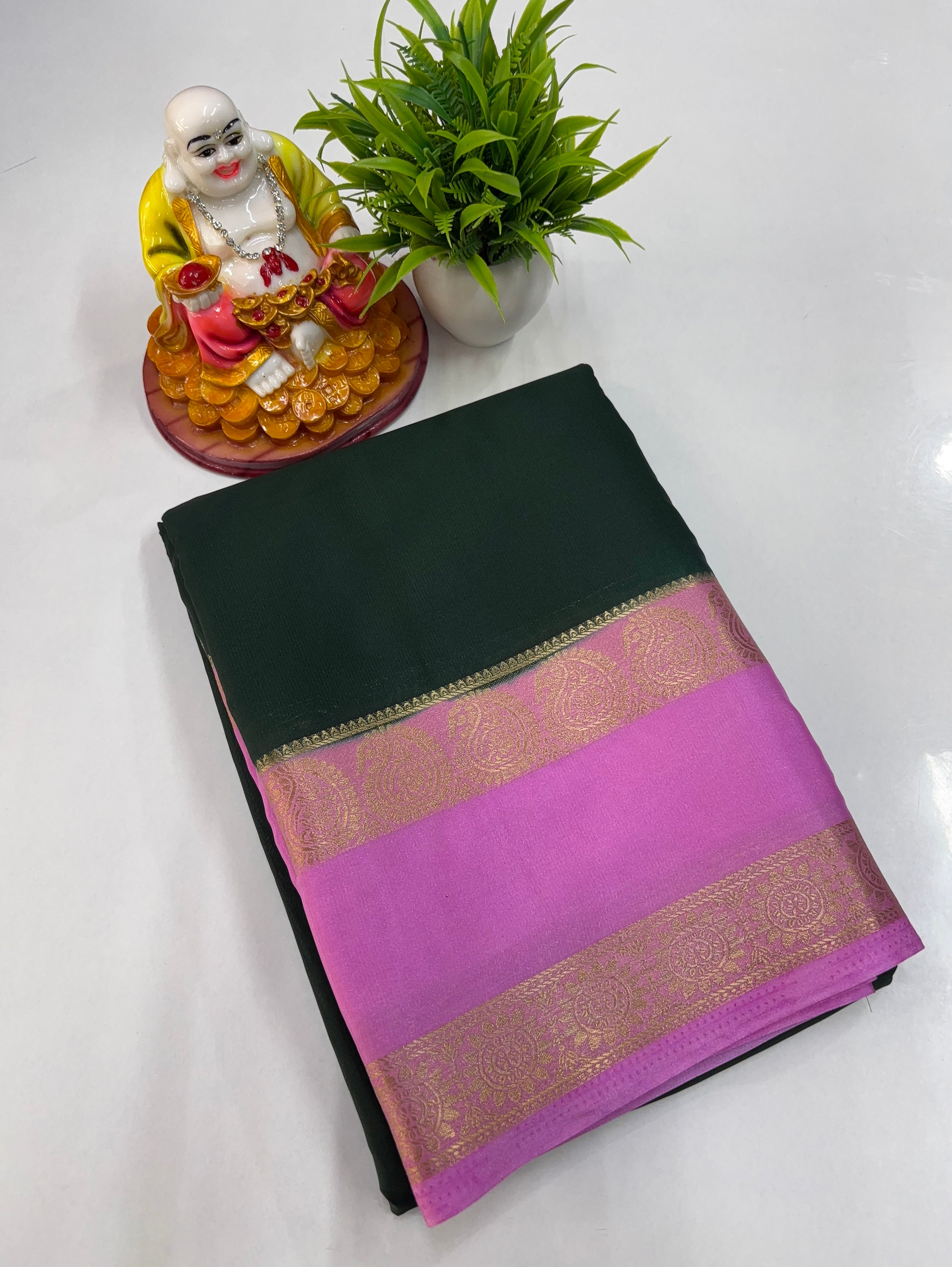 Beautiful Mysore Crepe Silk Saree with Mango Bentex Border ✨