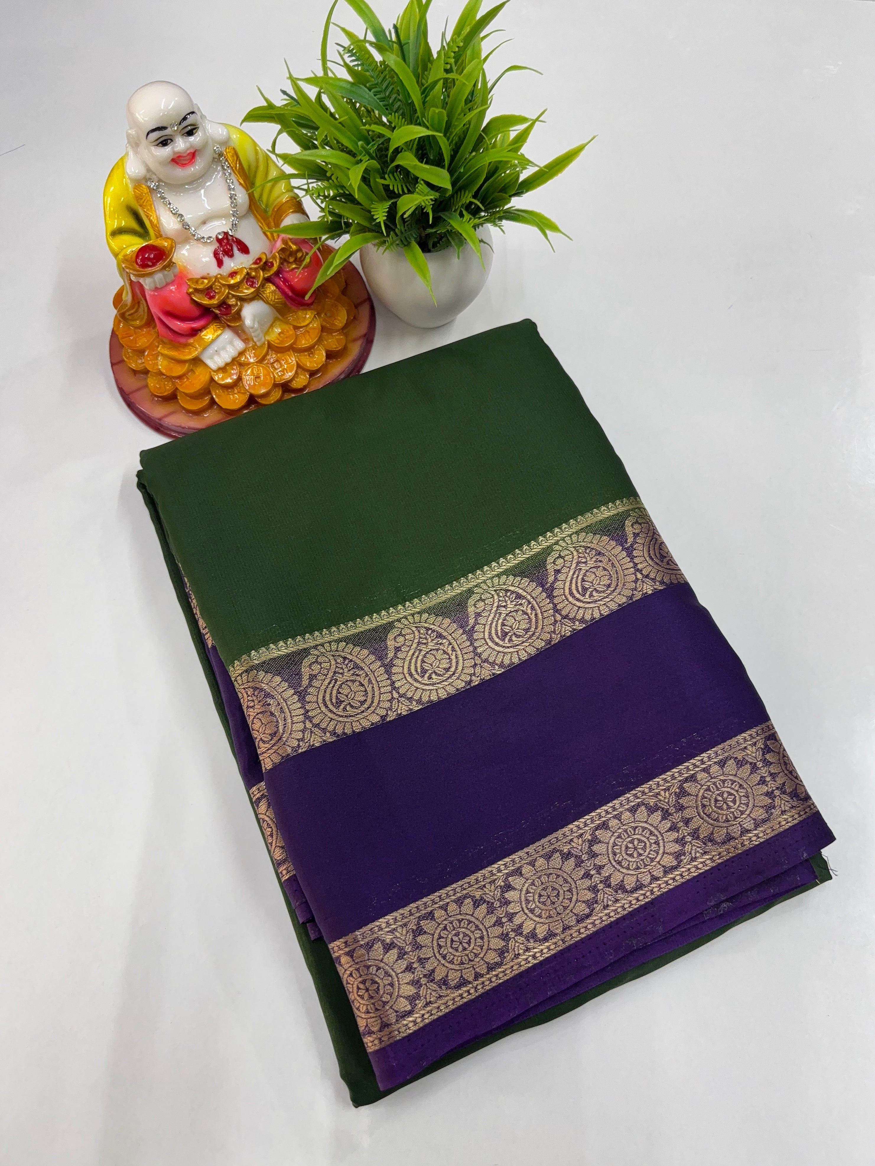 Beautiful Mysore Crepe Silk Saree with Mango Bentex Border ✨