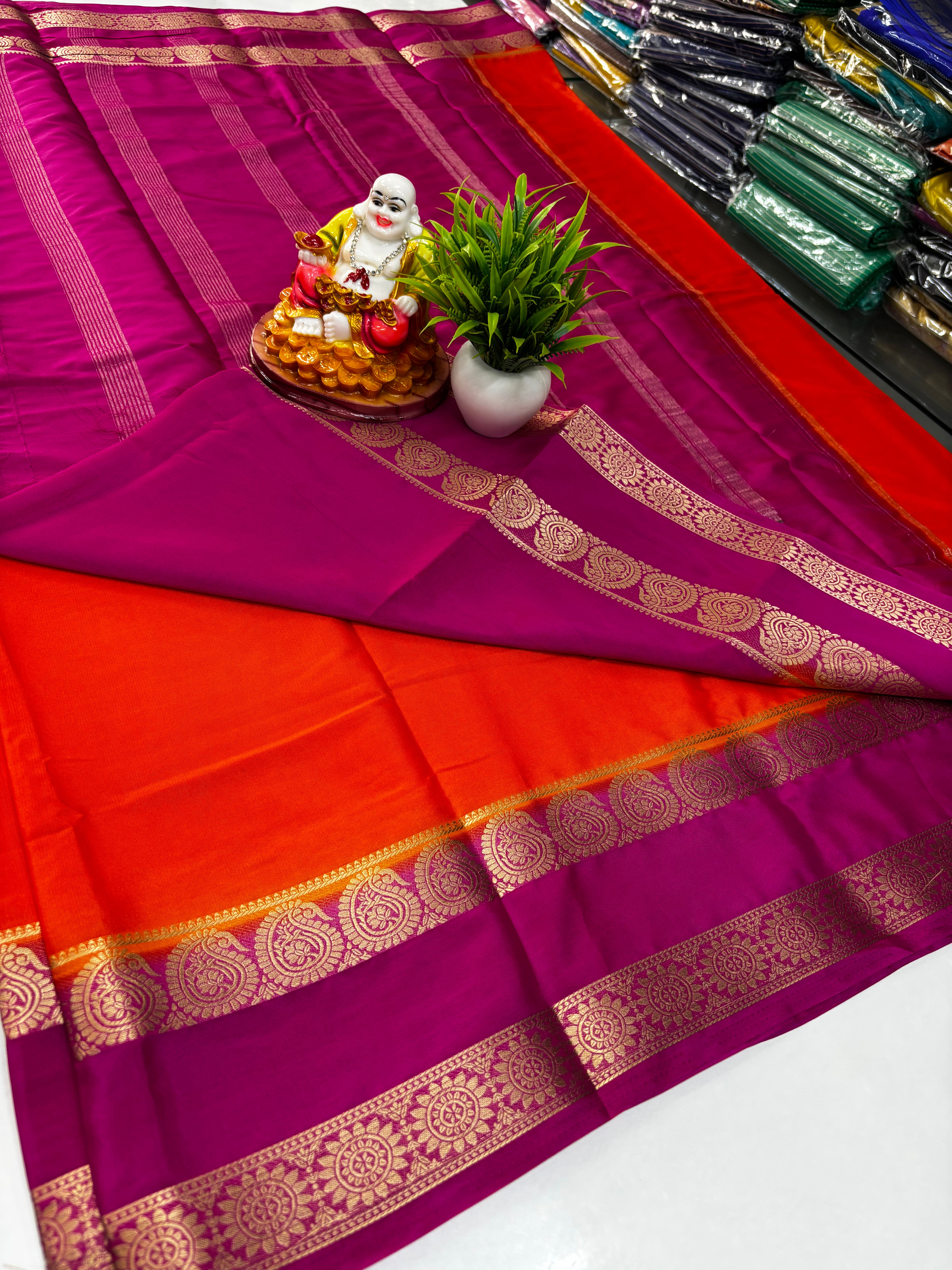 Beautiful Mysore Crepe Silk Saree with Mango Bentex Border ✨