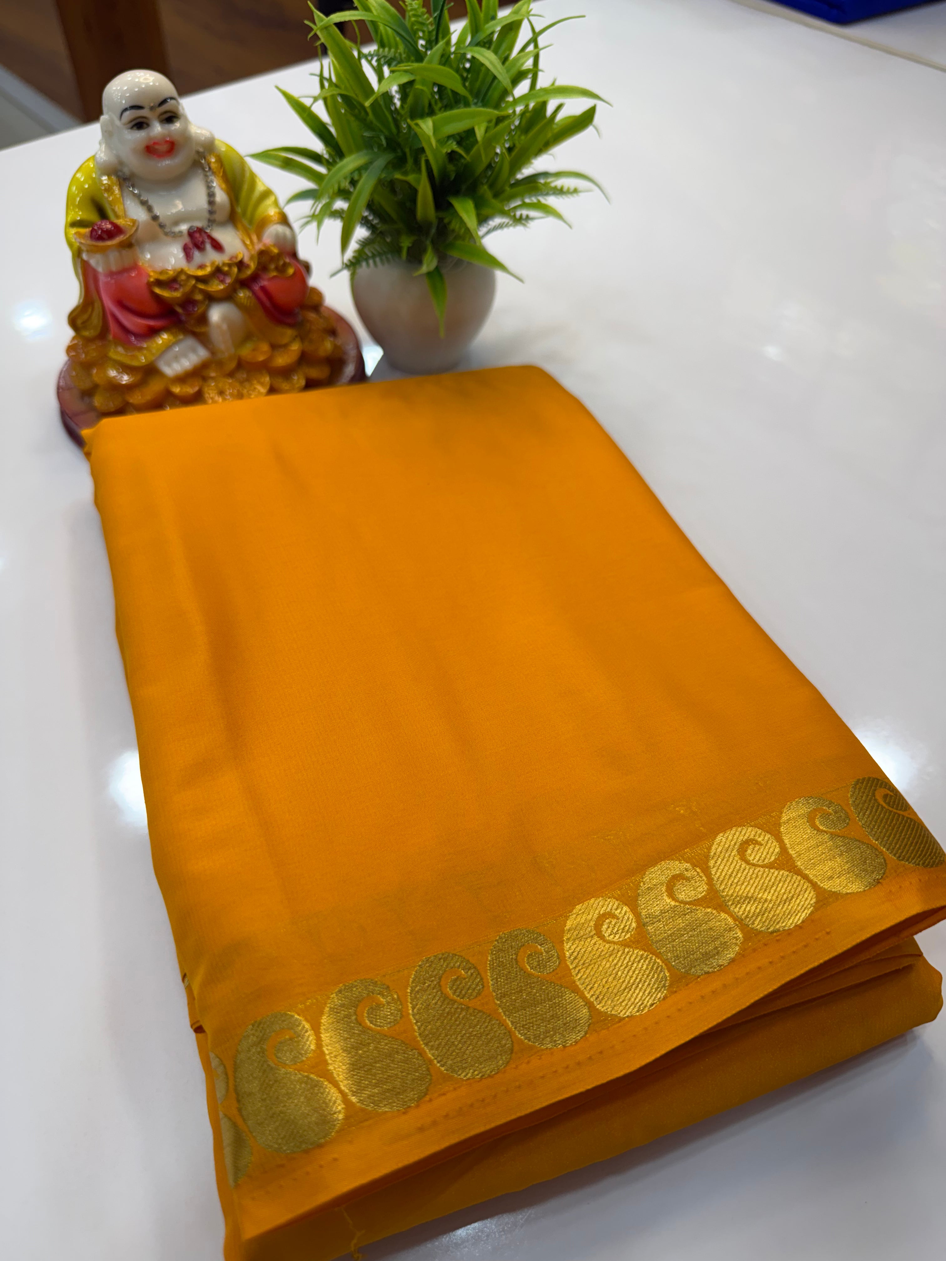 Mysore Crepe Silk Saree with Mango Border