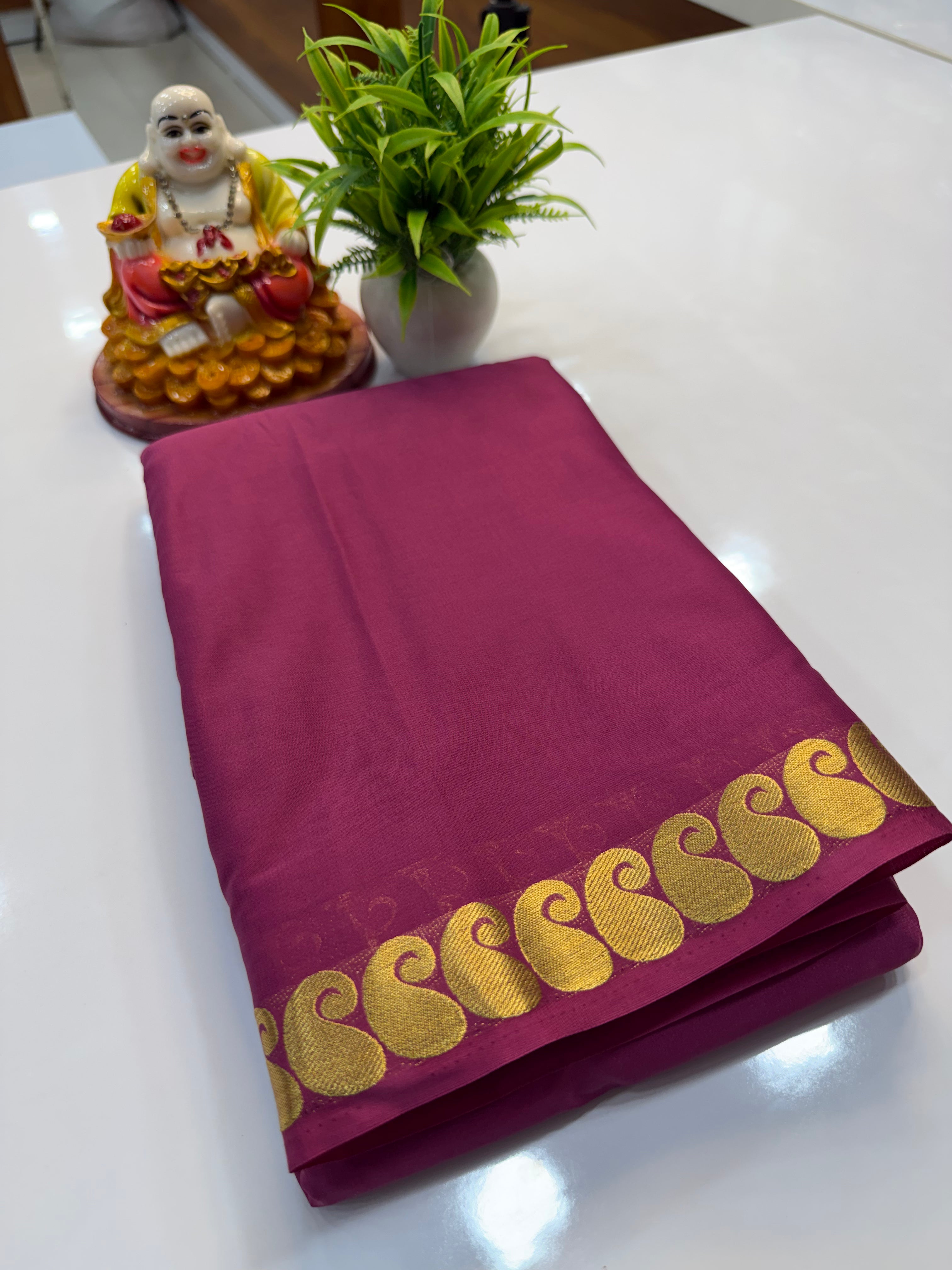 Mysore Crepe Silk Saree with Mango Border