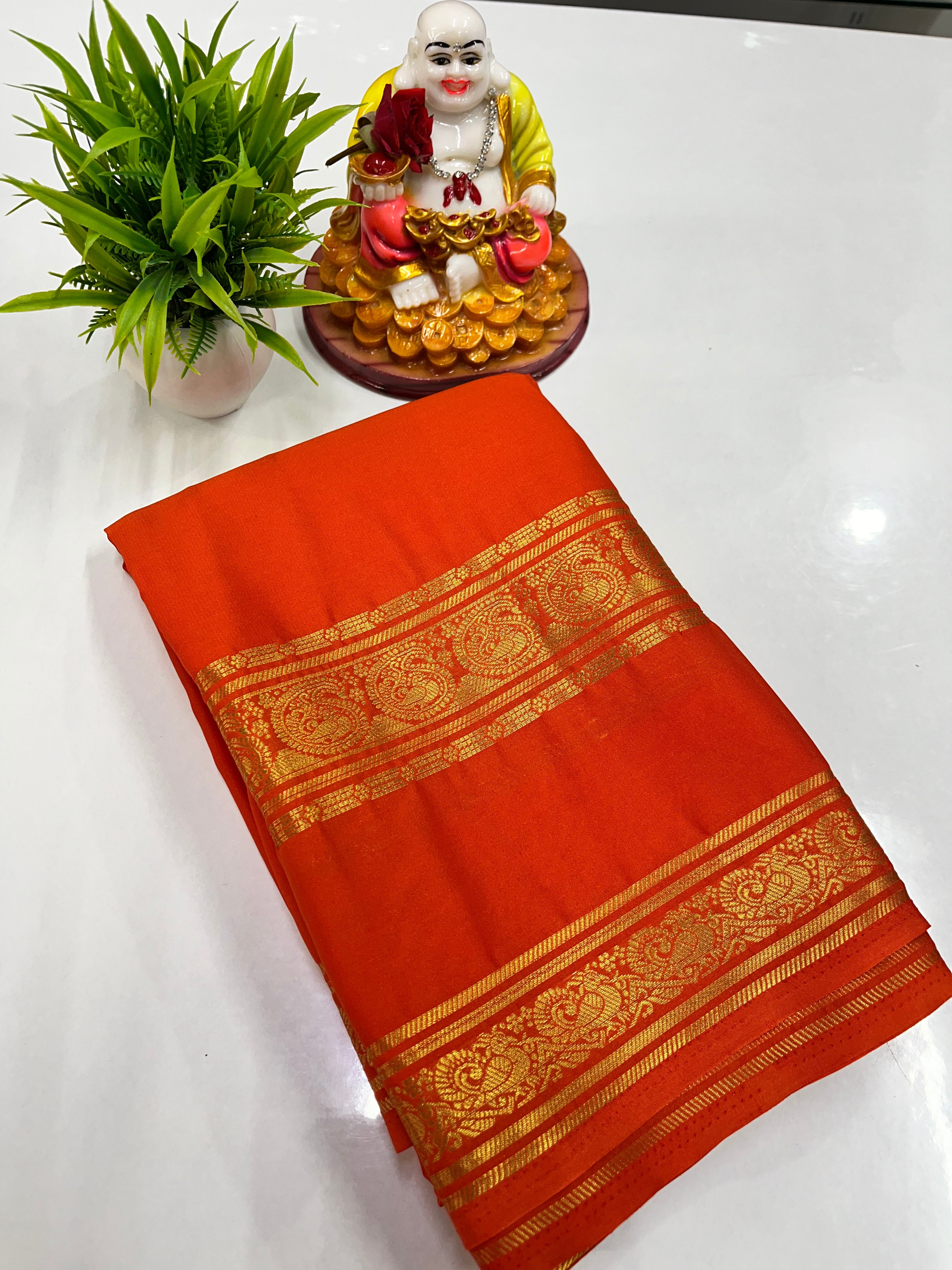 Elegant Semi Crepe Saree with Mango & Peacock Design – Padmavathi Silks and Sarees