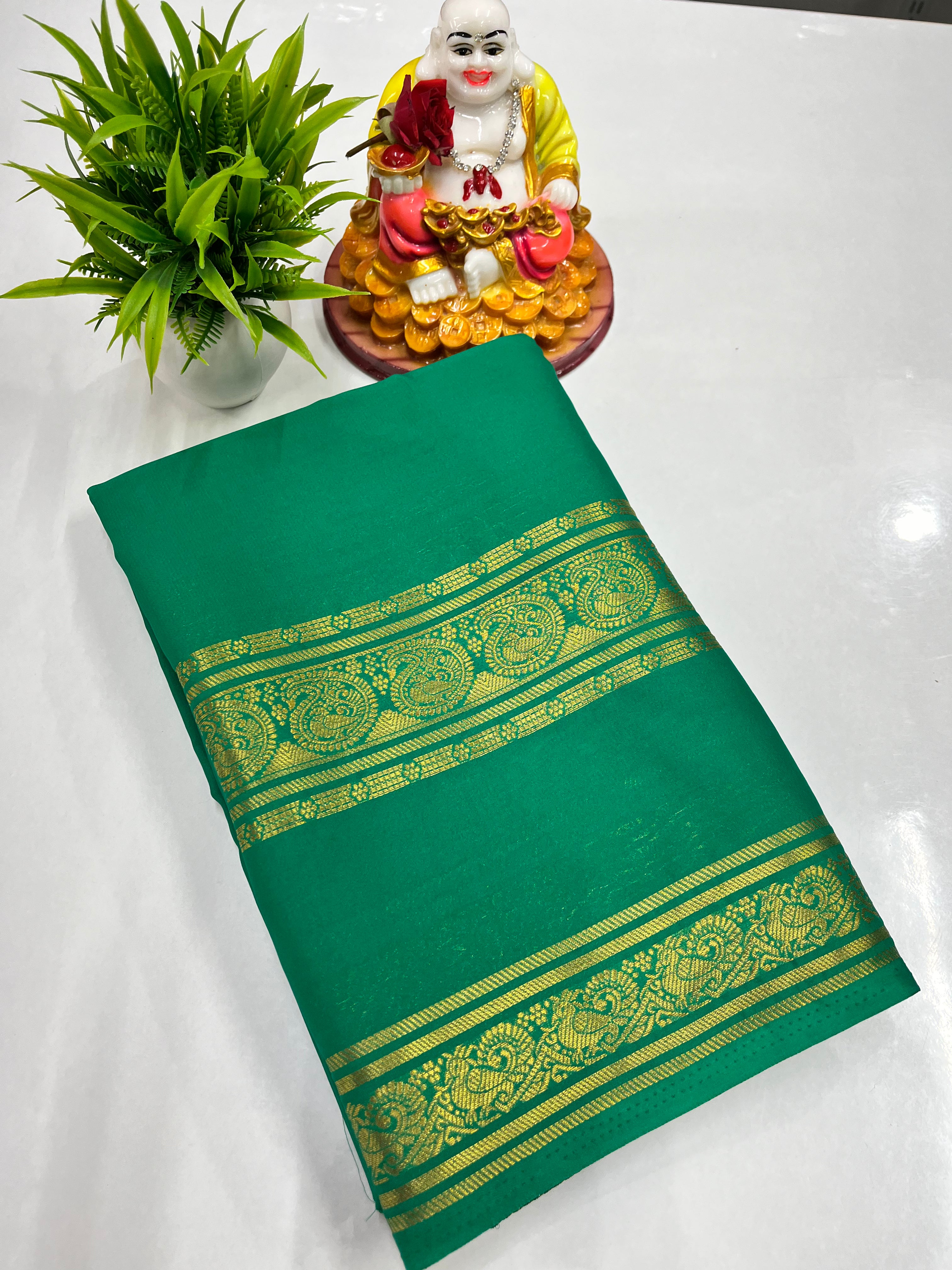 Elegant Semi Crepe Saree with Mango & Peacock Design – Padmavathi Silks and Sarees