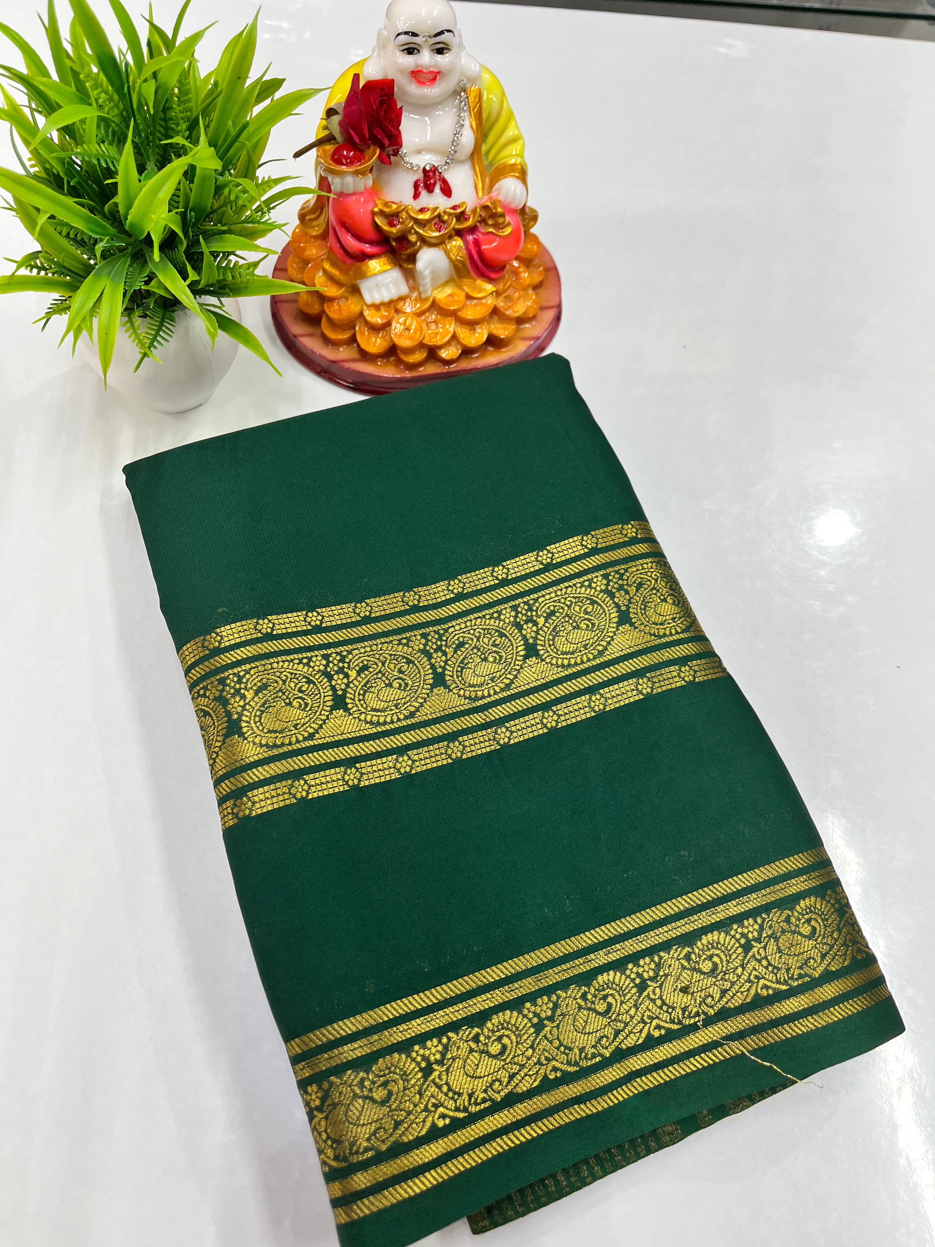 Elegant Semi Crepe Saree with Mango & Peacock Design – Padmavathi Silks and Sarees