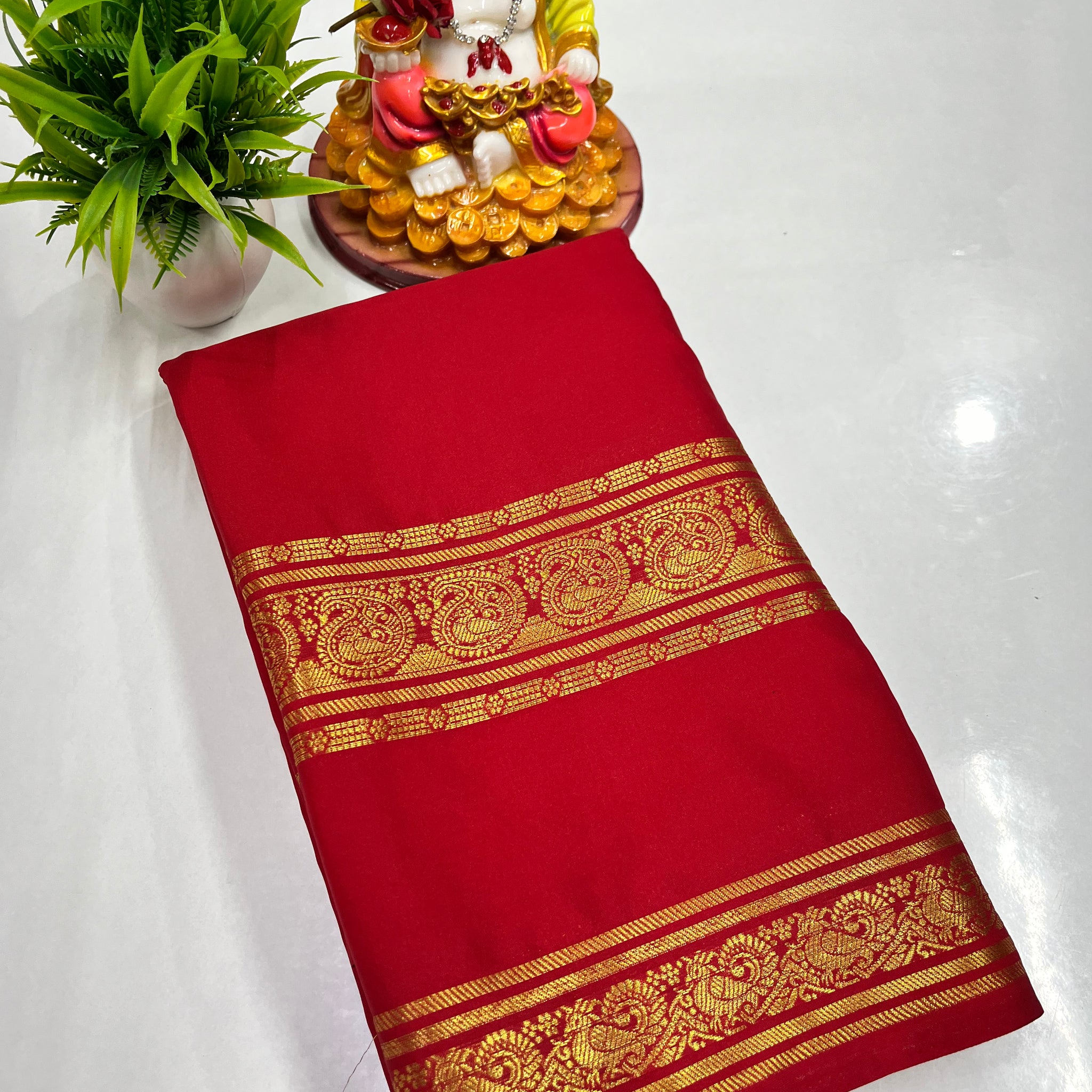 Elegant Semi Crepe Saree with Mango & Peacock Design – Padmavathi Silks and Sarees