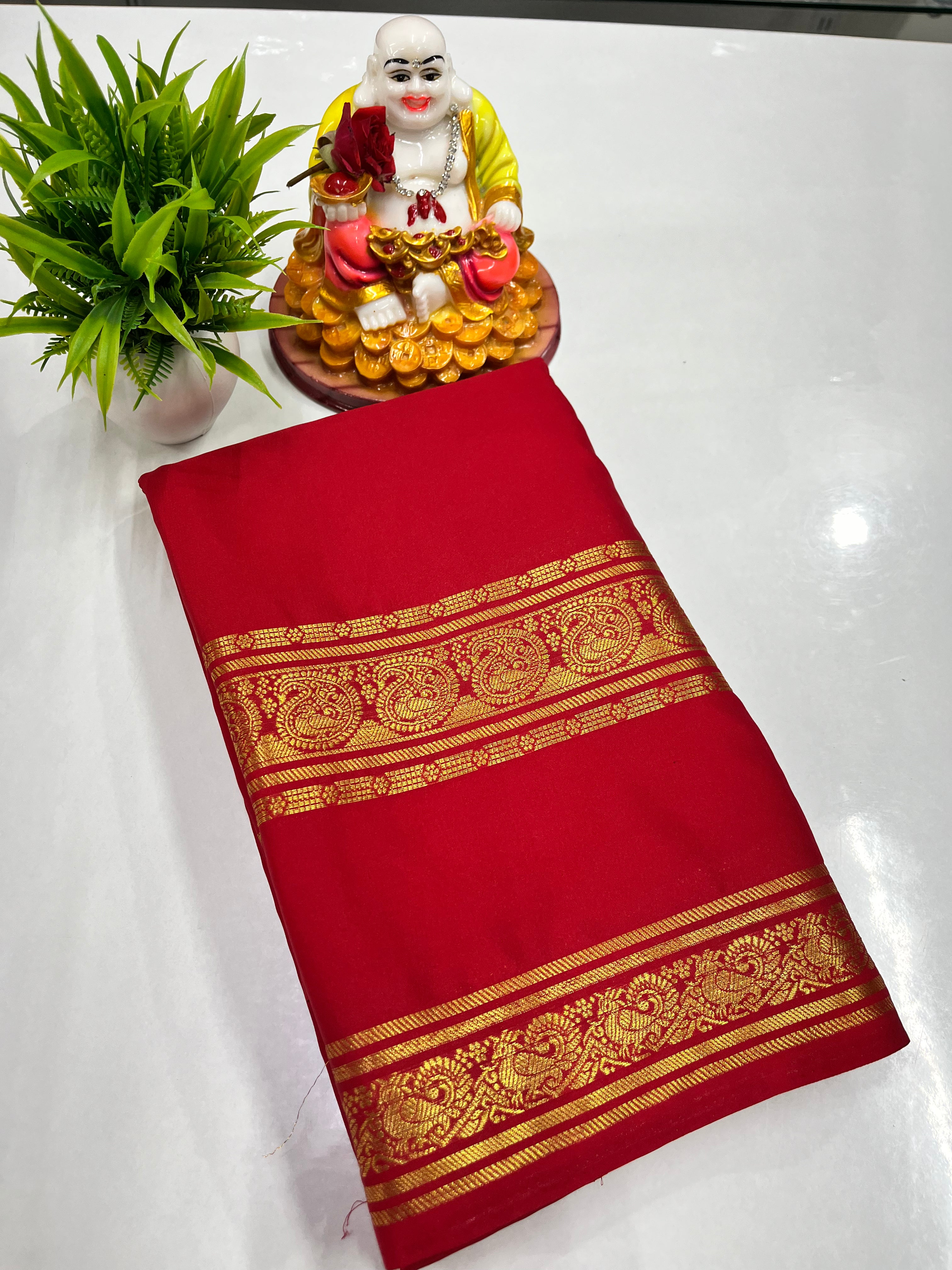 Elegant Semi Crepe Saree with Mango & Peacock Design – Padmavathi Silks and Sarees