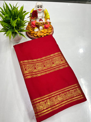 Elegant Semi Crepe Saree with Mango & Peacock Design – Padmavathi Silks and Sarees