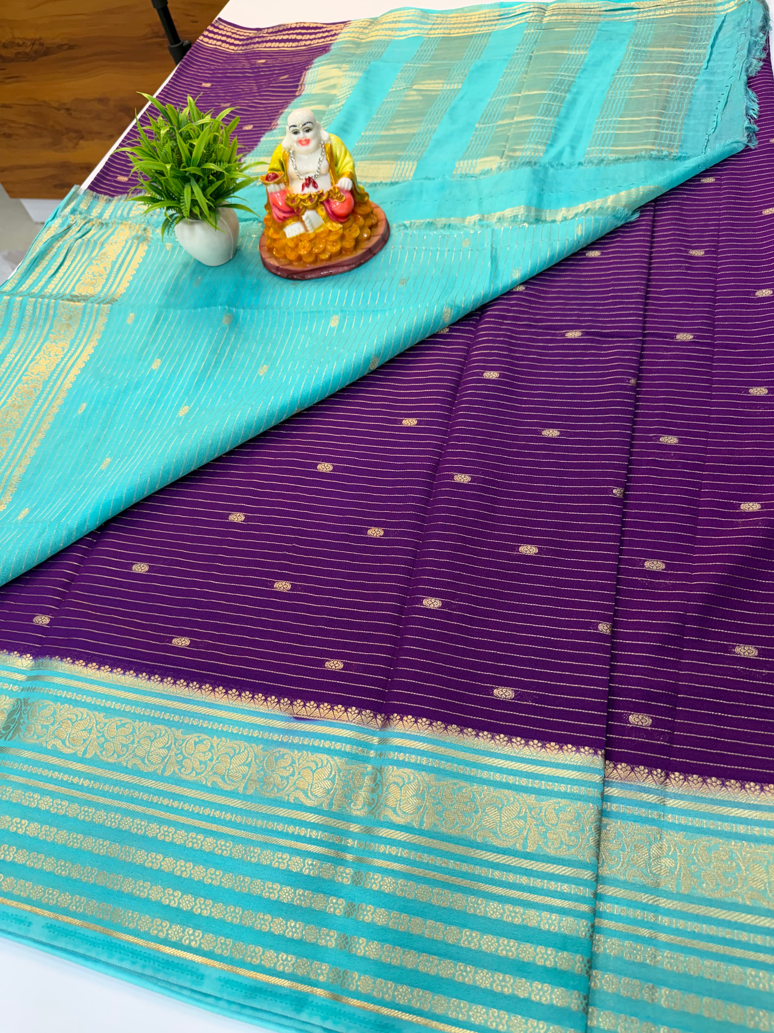 Mysore Crepe Silk Saree with Stripes & Buttas