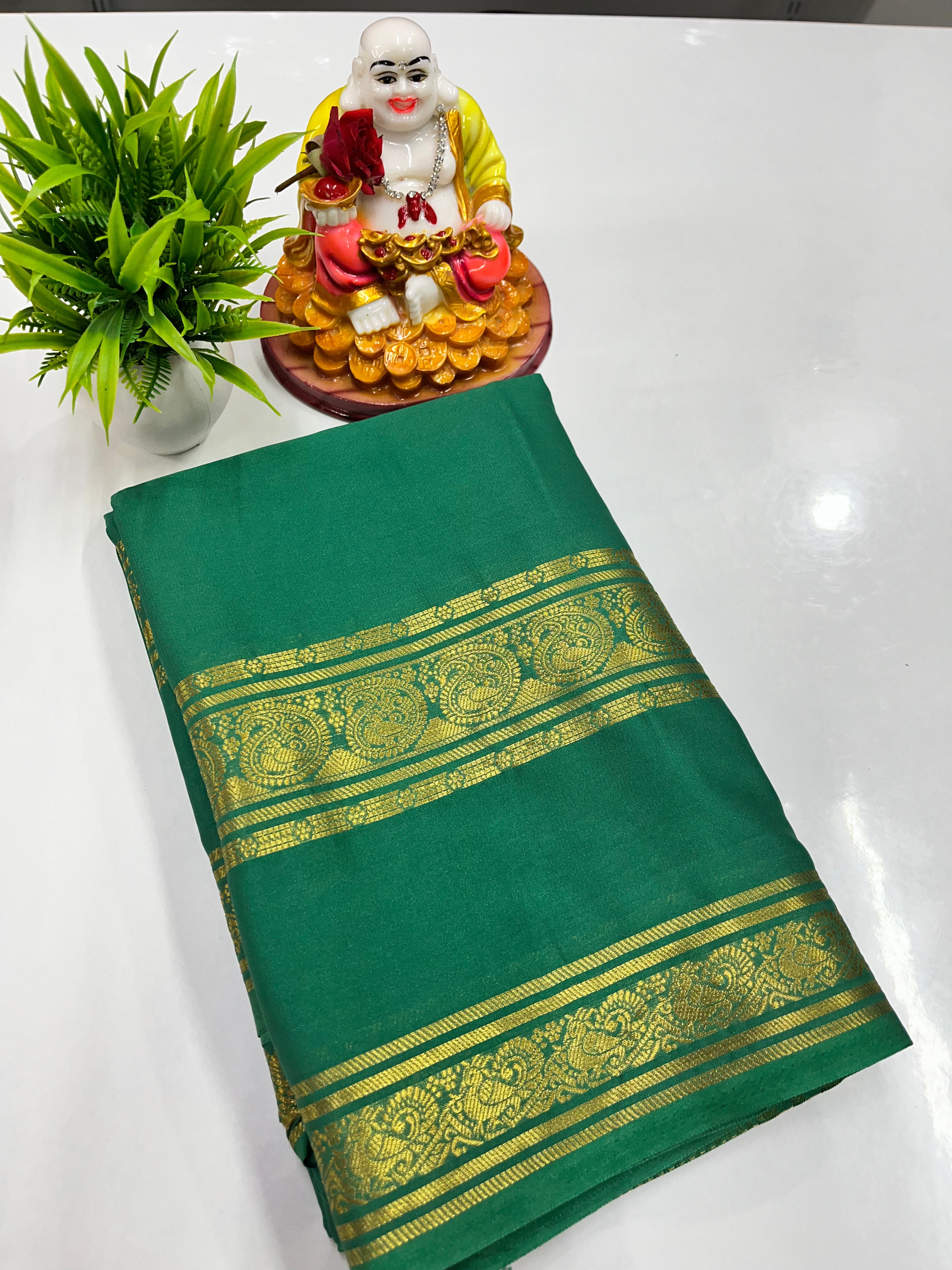 Elegant Semi Crepe Saree with Mango & Peacock Design – Padmavathi Silks and Sarees