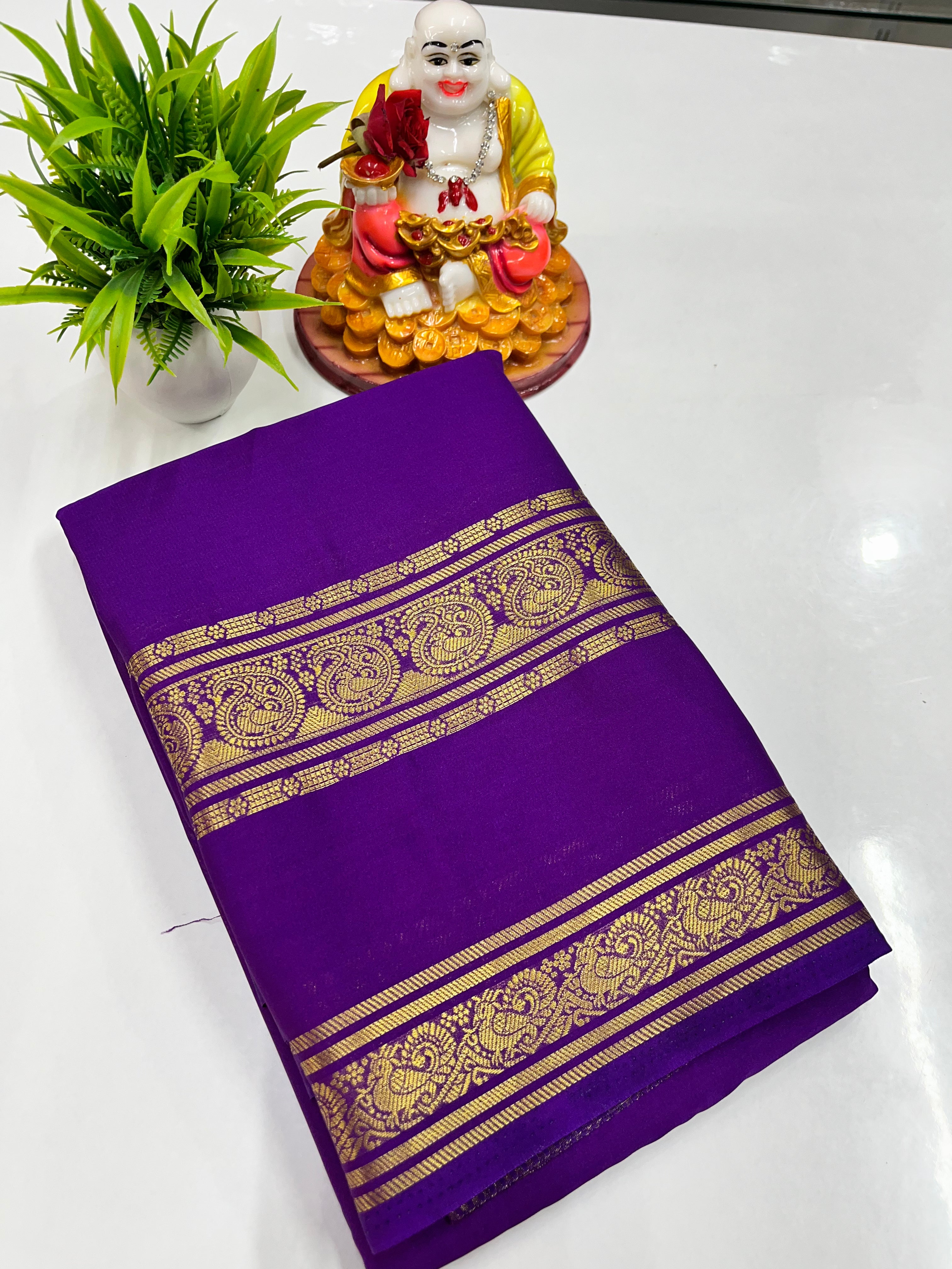 Elegant Semi Crepe Saree with Mango & Peacock Design – Padmavathi Silks and Sarees
