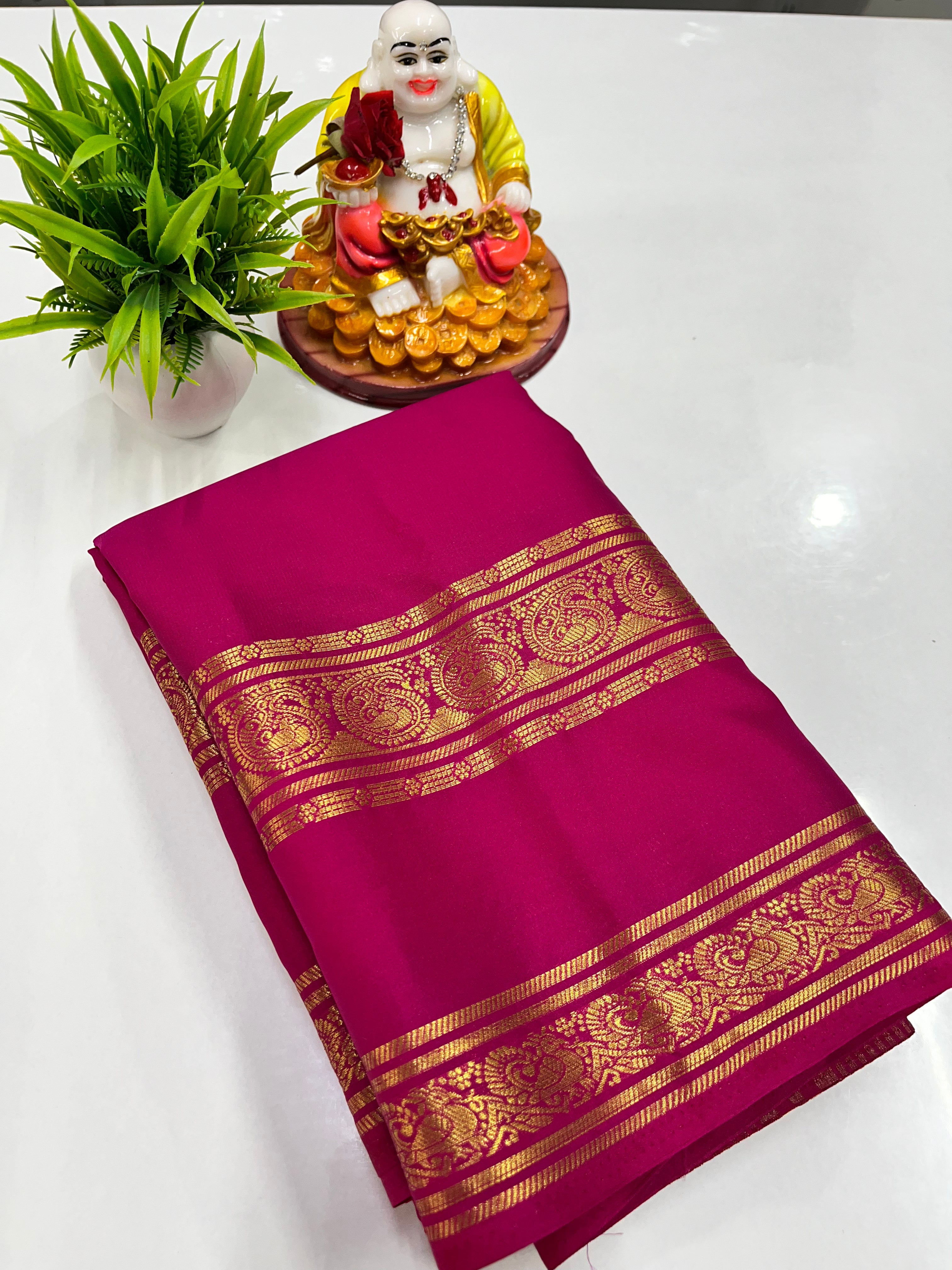 Elegant Semi Crepe Saree with Mango & Peacock Design – Padmavathi Silks and Sarees